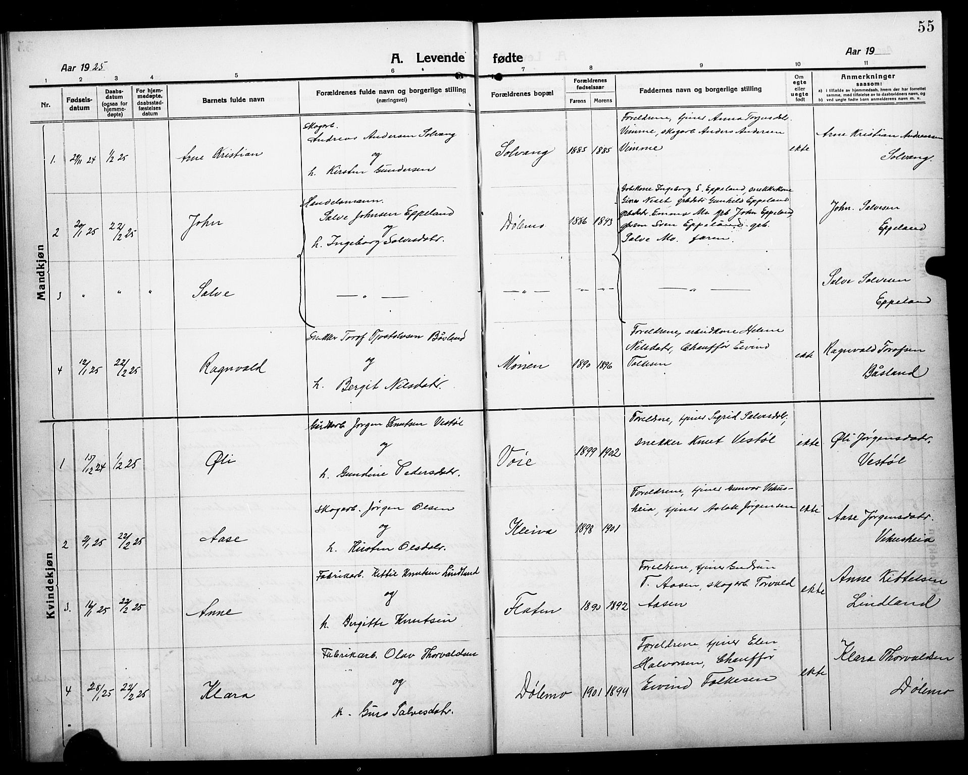 Åmli sokneprestkontor, AV/SAK-1111-0050/F/Fb/Fbc/L0006: Parish register (copy) no. B 6, 1915-1929, p. 55