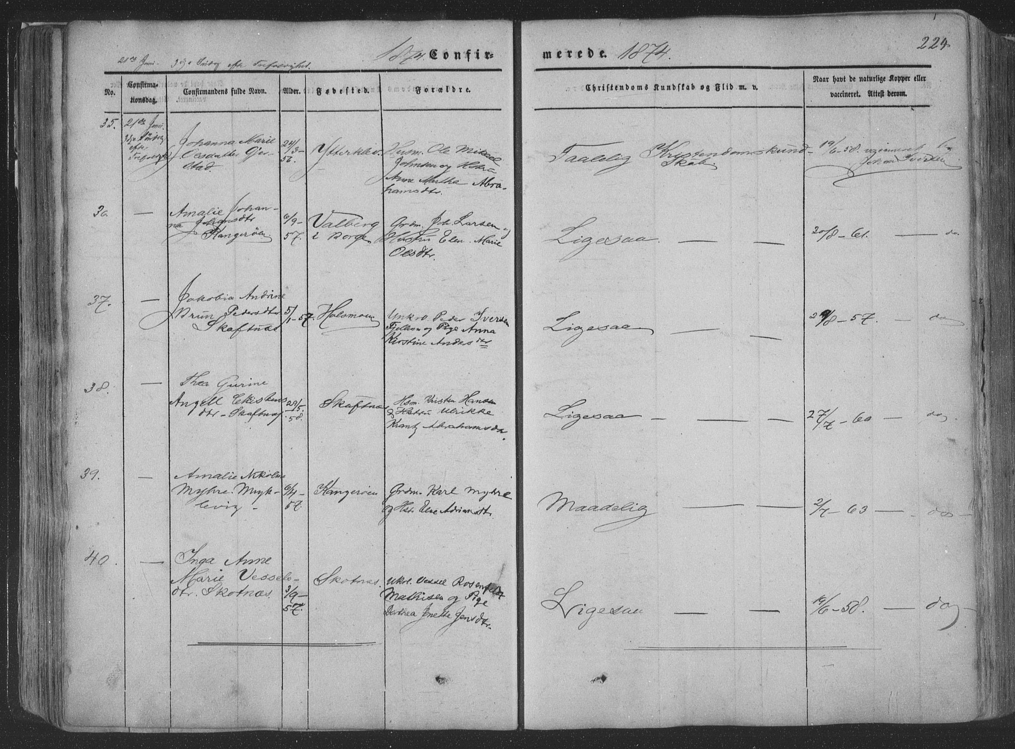 Ministerialprotokoller, klokkerbøker og fødselsregistre - Nordland, AV/SAT-A-1459/881/L1165: Parish register (copy) no. 881C02, 1854-1876, p. 224