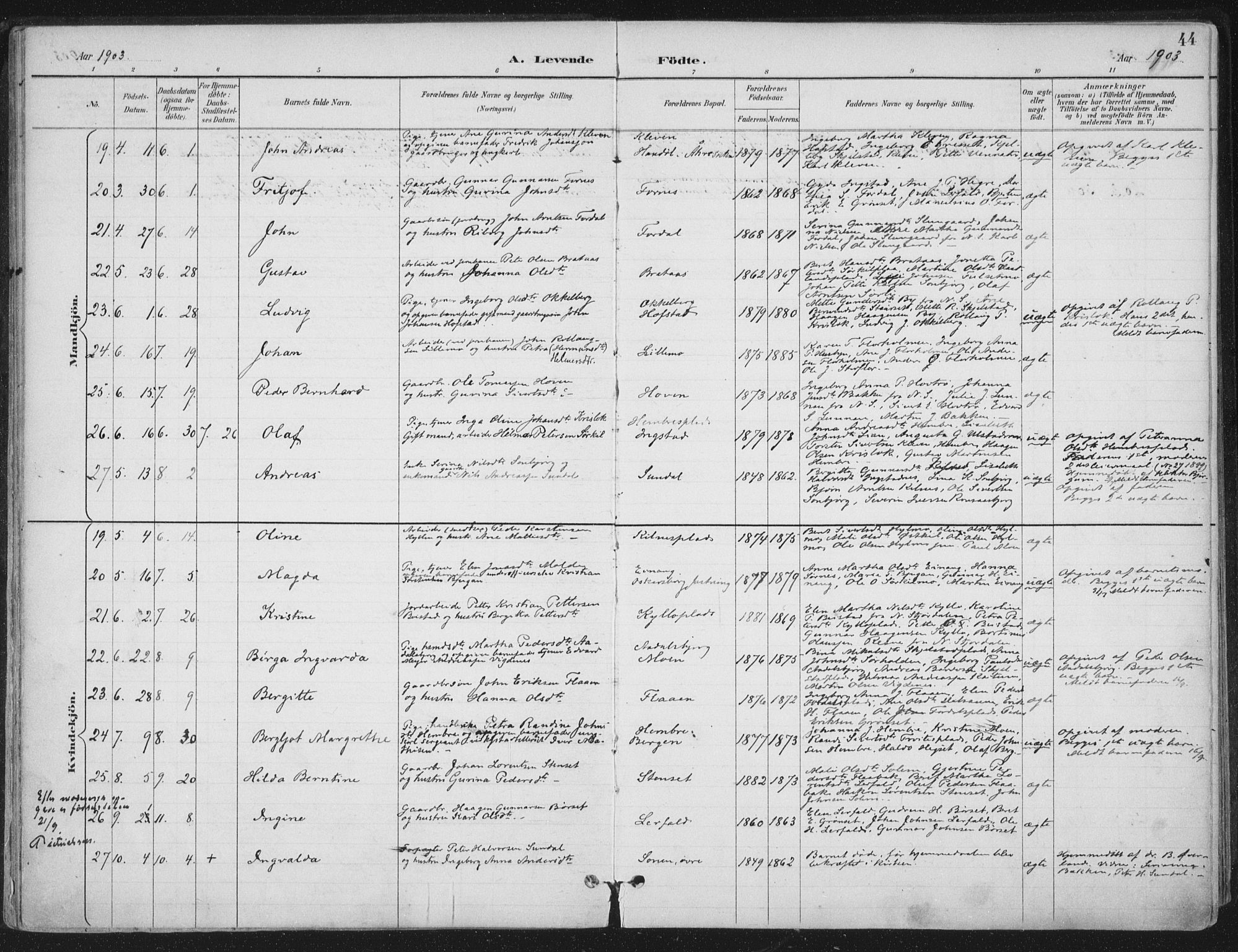 Ministerialprotokoller, klokkerbøker og fødselsregistre - Nord-Trøndelag, SAT/A-1458/703/L0031: Parish register (official) no. 703A04, 1893-1914, p. 44