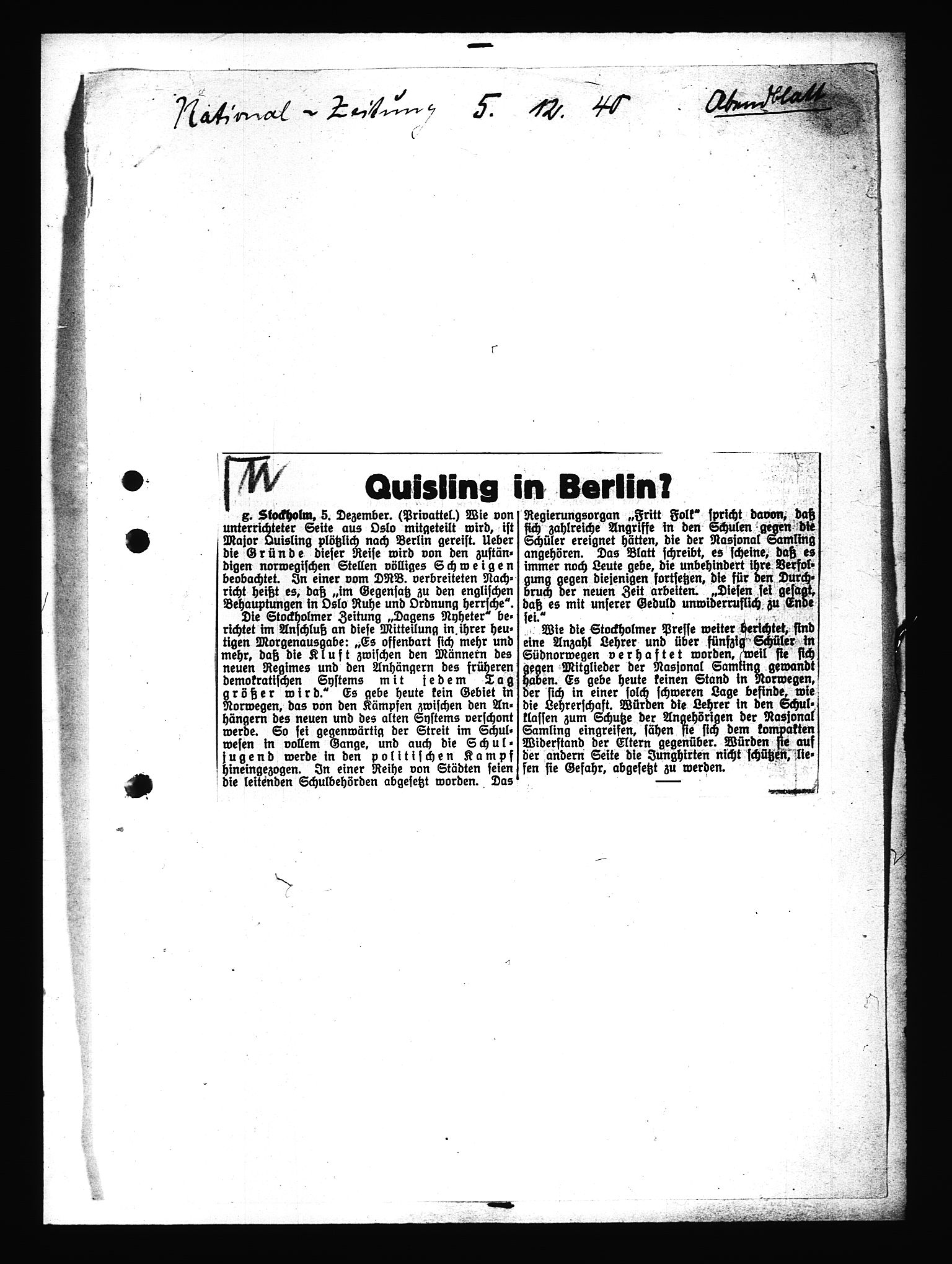 Documents Section, RA/RAFA-2200/V/L0091: Amerikansk mikrofilm "Captured German Documents".
Box No. 953.  FKA jnr. 59/1955., 1935-1942, p. 552