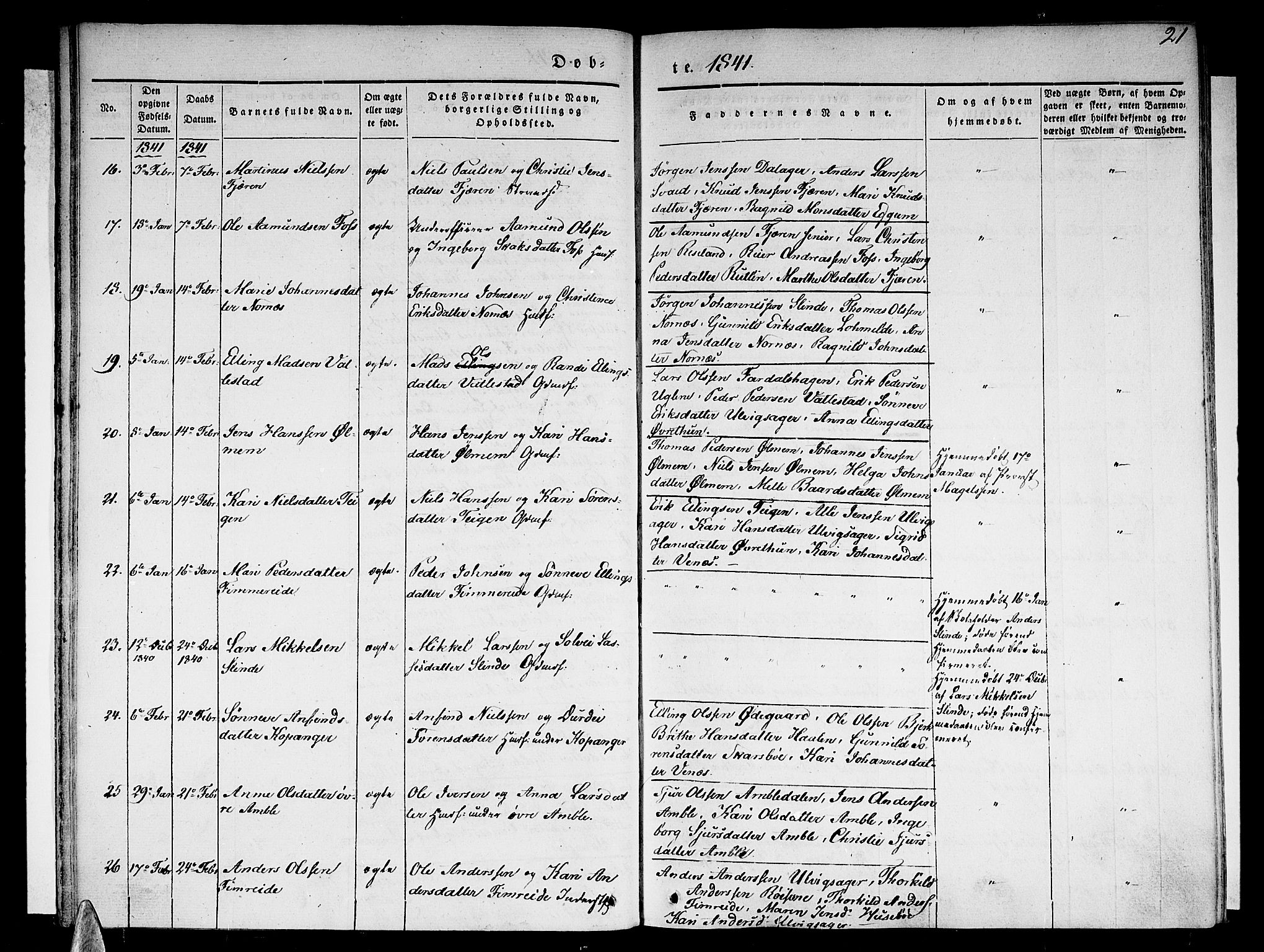 Sogndal sokneprestembete, AV/SAB-A-81301/H/Haa/Haaa/L0011: Parish register (official) no. A 11, 1839-1847, p. 21