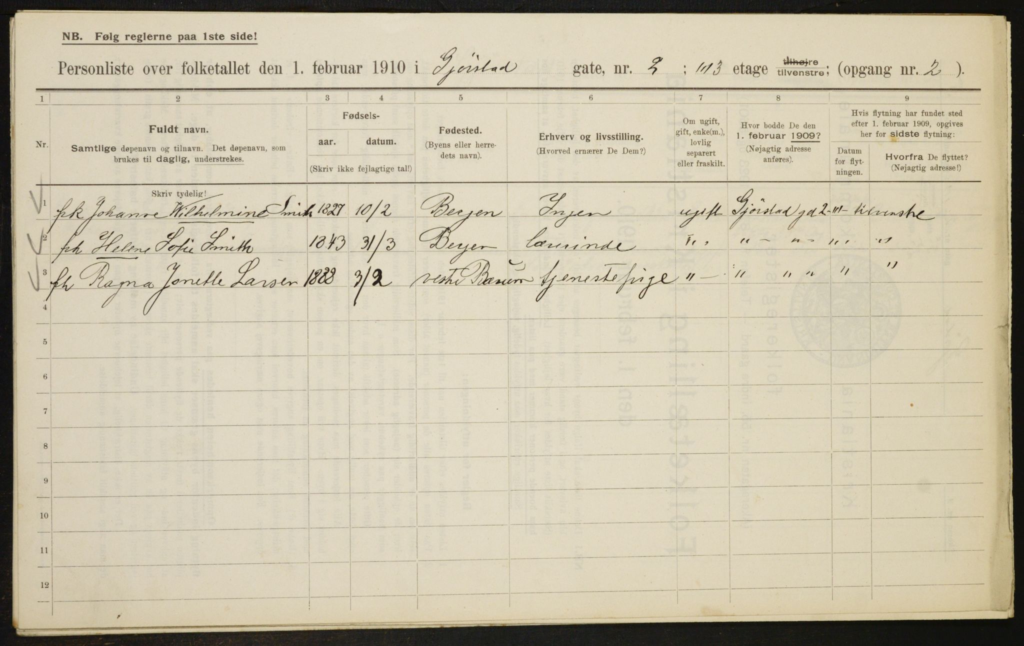 OBA, Municipal Census 1910 for Kristiania, 1910, p. 27852