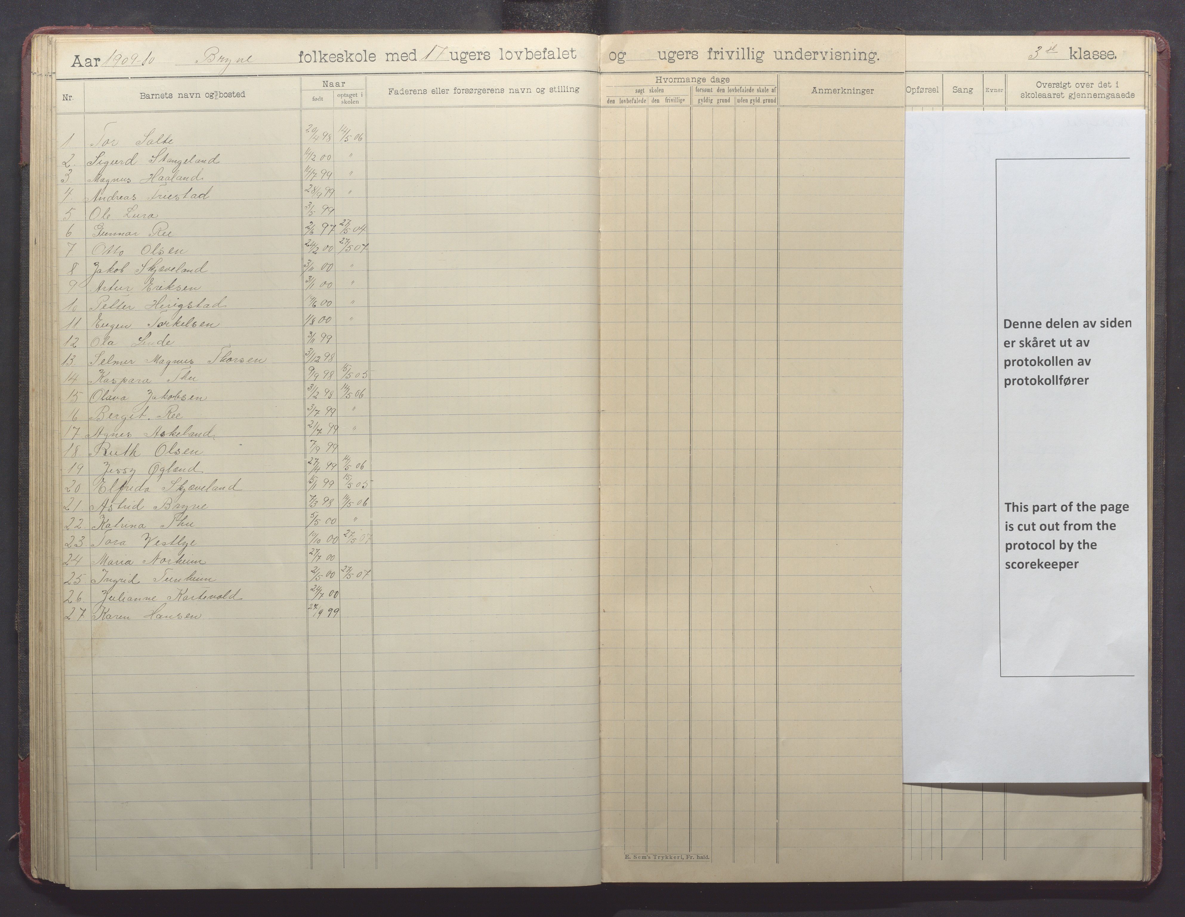 Time kommune - Bryne skule, IKAR/K-100797/H/L0002: Skoleprotokoll, 1902-1917, p. 65