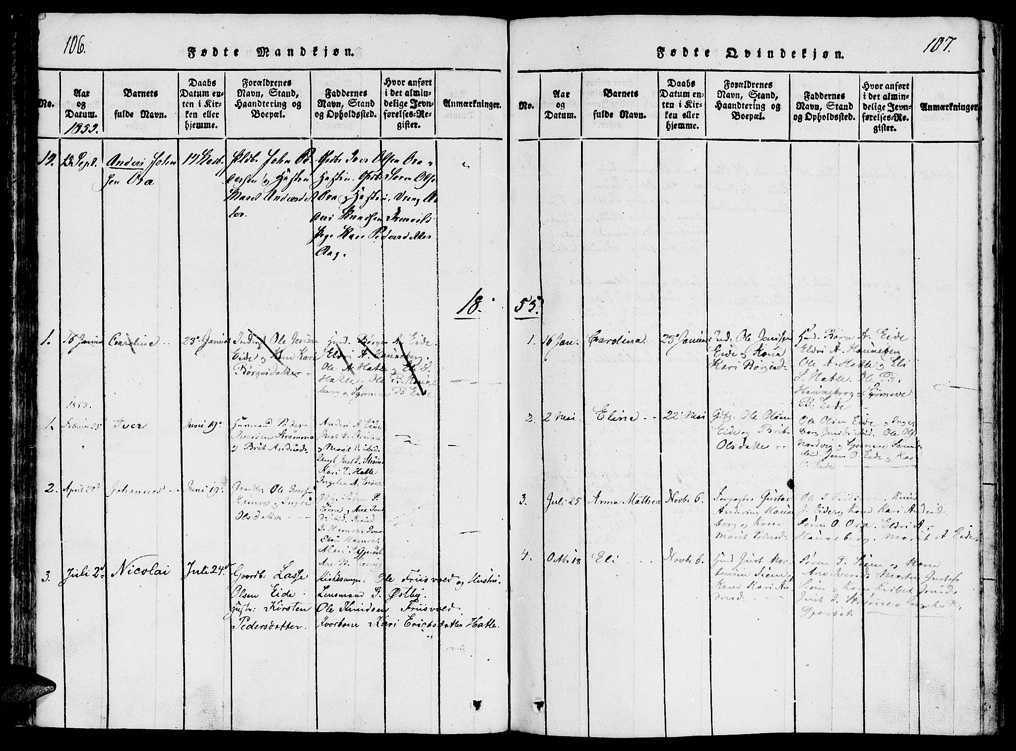 Ministerialprotokoller, klokkerbøker og fødselsregistre - Møre og Romsdal, SAT/A-1454/542/L0551: Parish register (official) no. 542A01, 1818-1853, p. 106-107