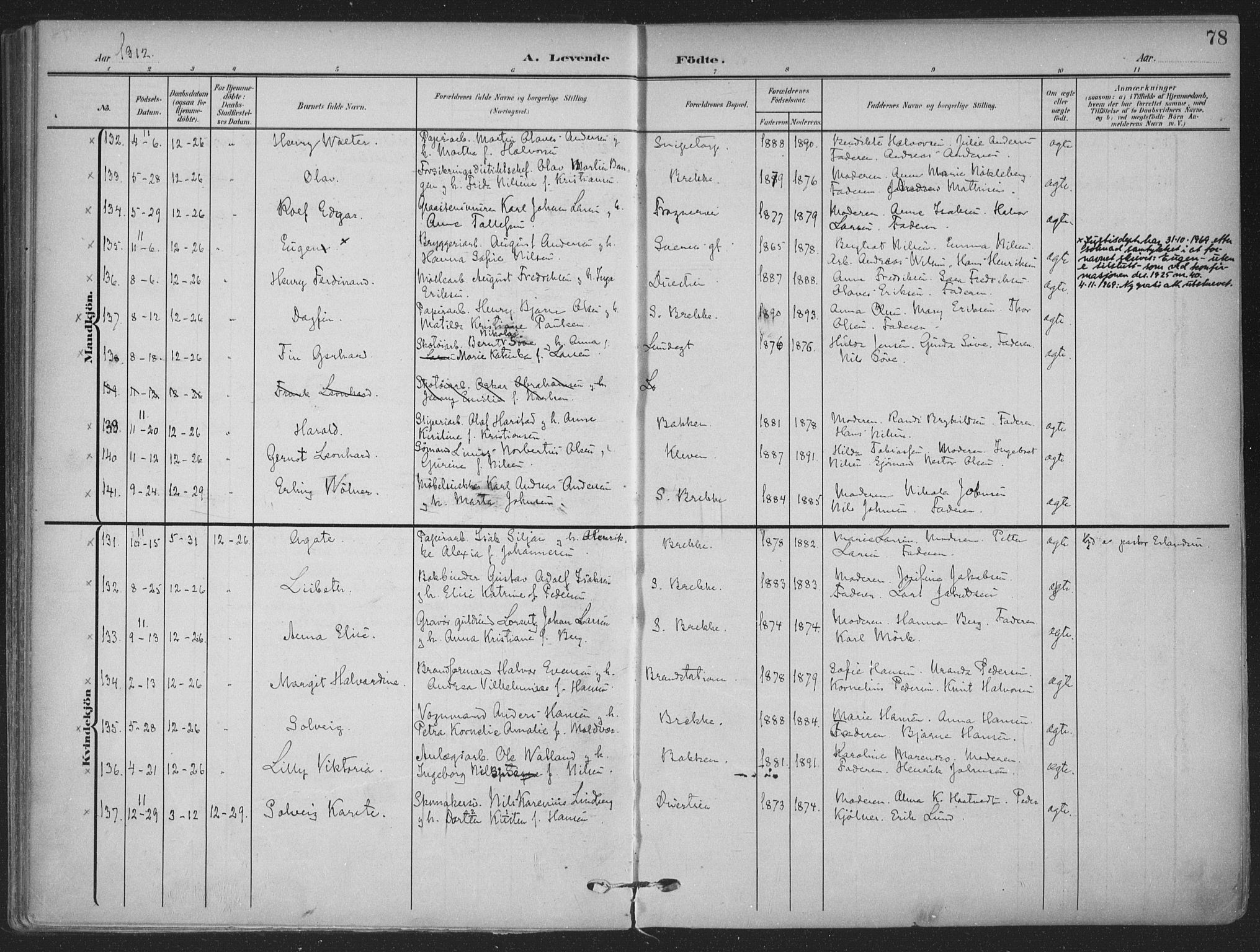 Skien kirkebøker, SAKO/A-302/F/Fa/L0012: Parish register (official) no. 12, 1908-1914, p. 78