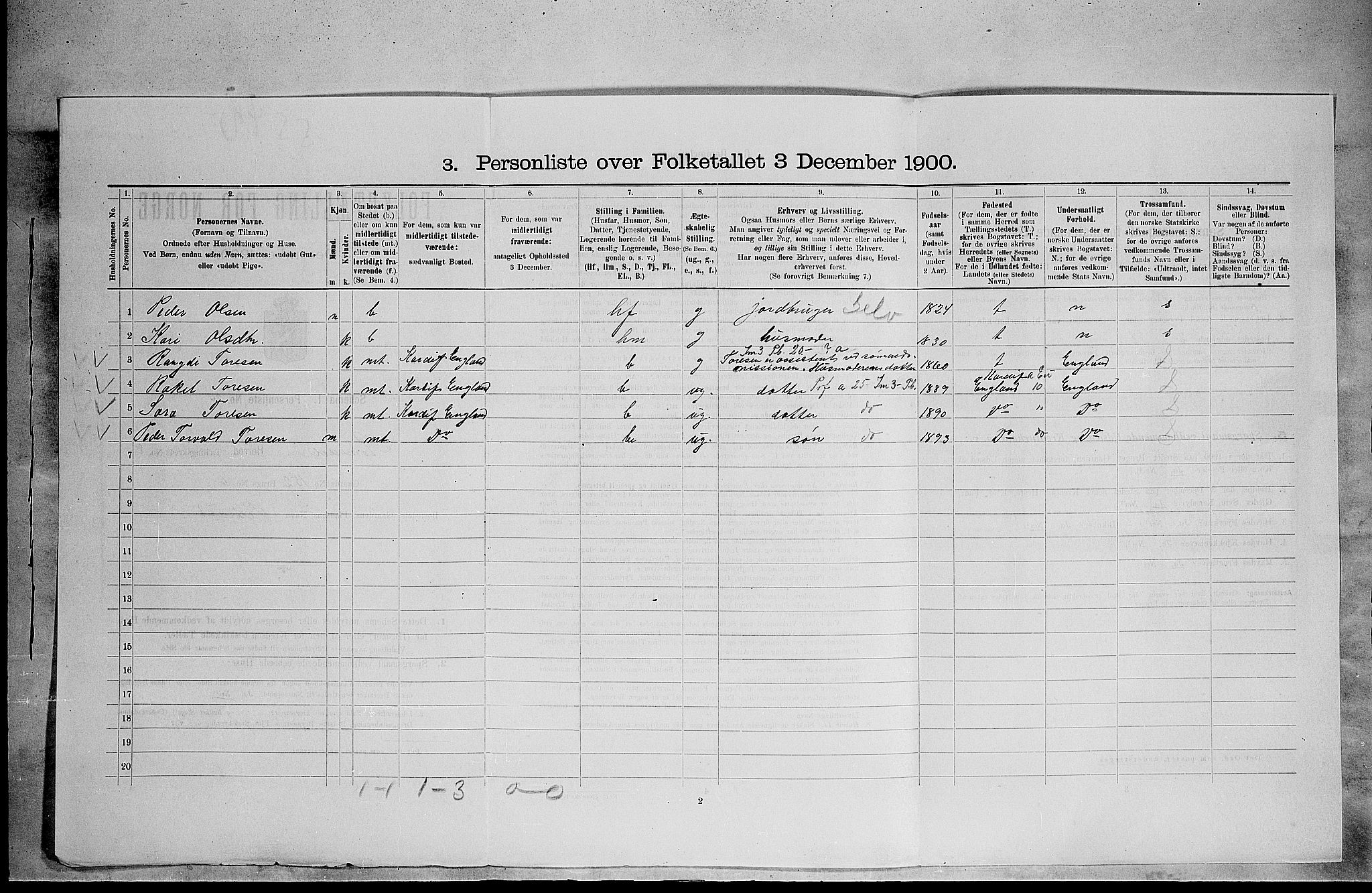 SAH, 1900 census for Romedal, 1900, p. 1311