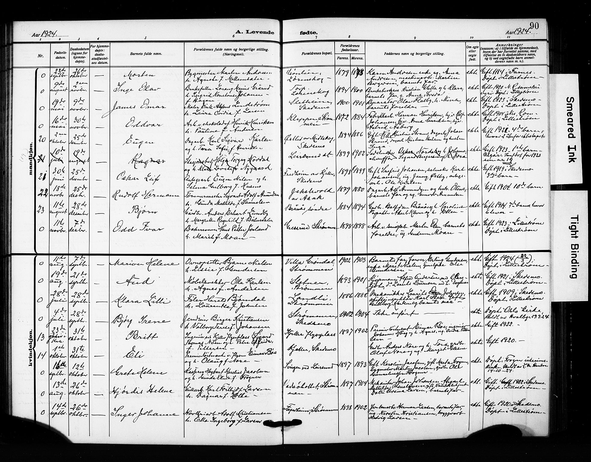 Skedsmo prestekontor Kirkebøker, SAO/A-10033a/G/Ga/L0006: Parish register (copy) no. I 6, 1912-1926, p. 90