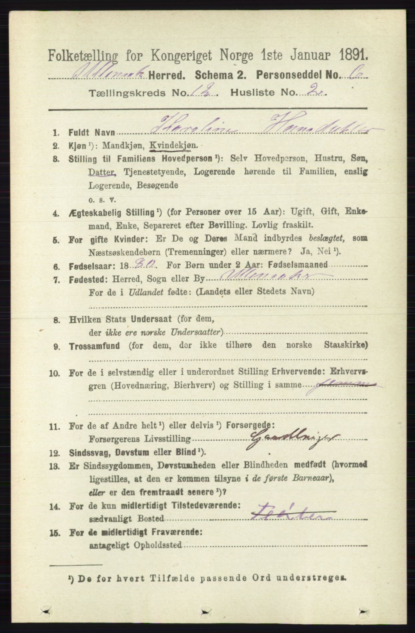 RA, 1891 census for 0235 Ullensaker, 1891, p. 5622