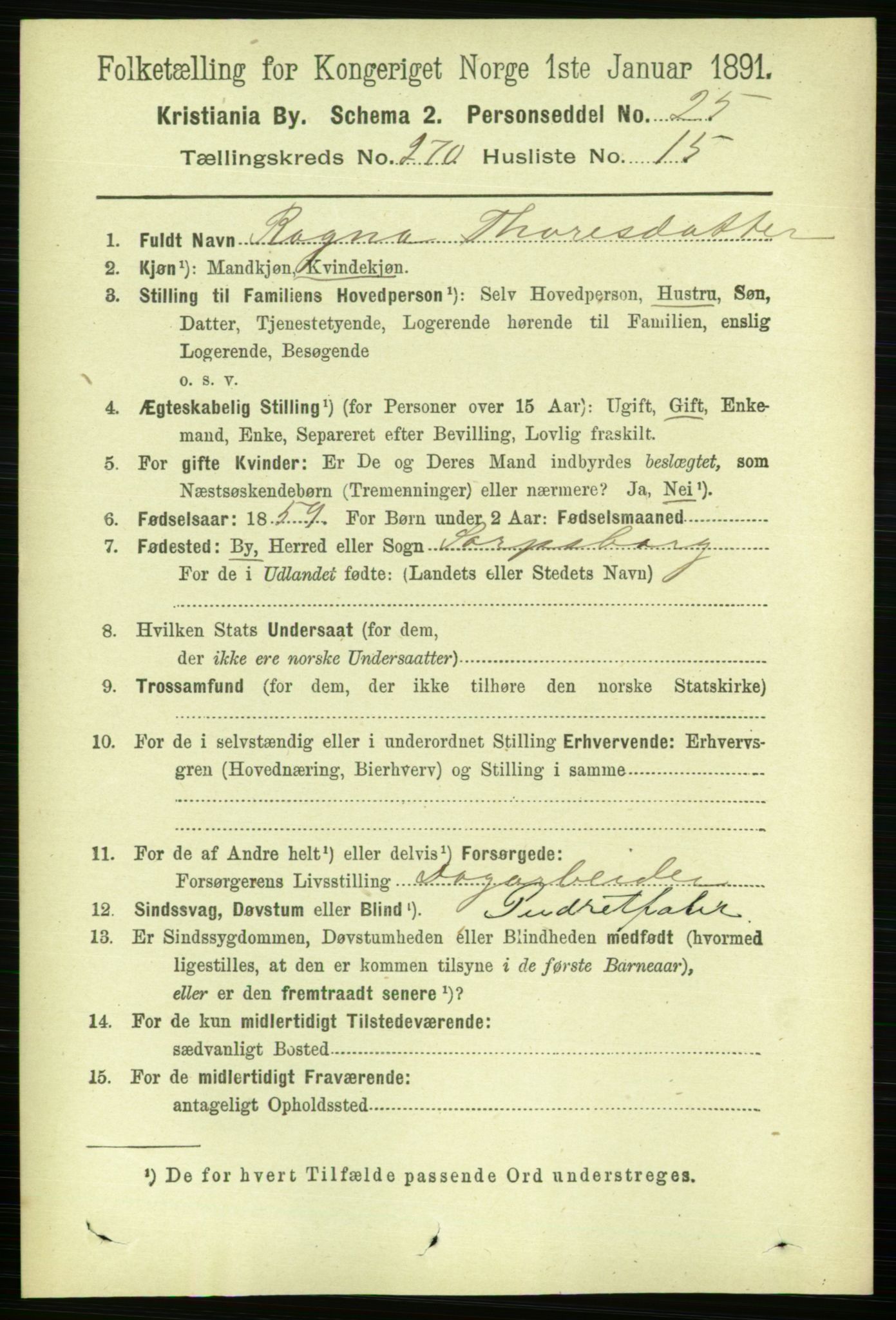 RA, 1891 census for 0301 Kristiania, 1891, p. 164336