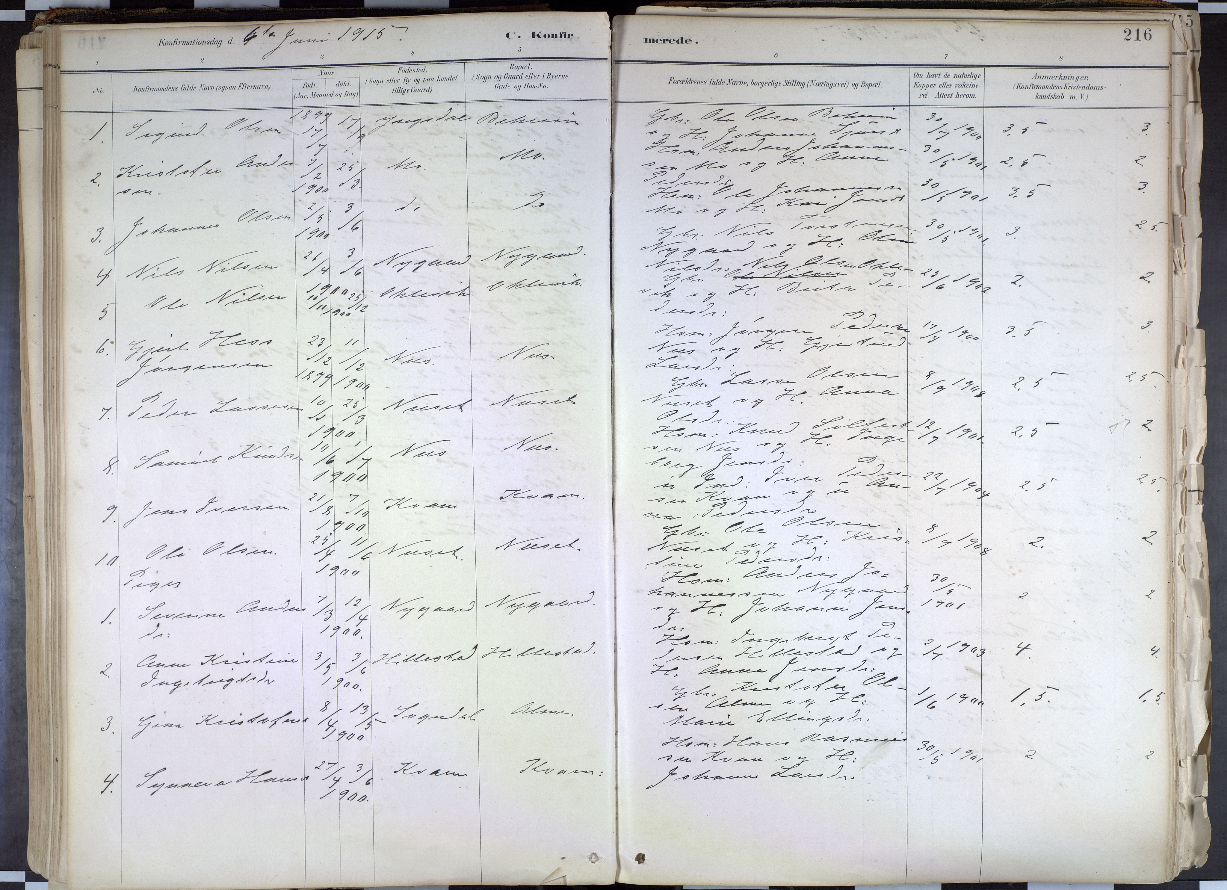 Hafslo sokneprestembete, SAB/A-80301/H/Haa/Haab/L0001: Parish register (official) no. B 1, 1886-1945, p. 216