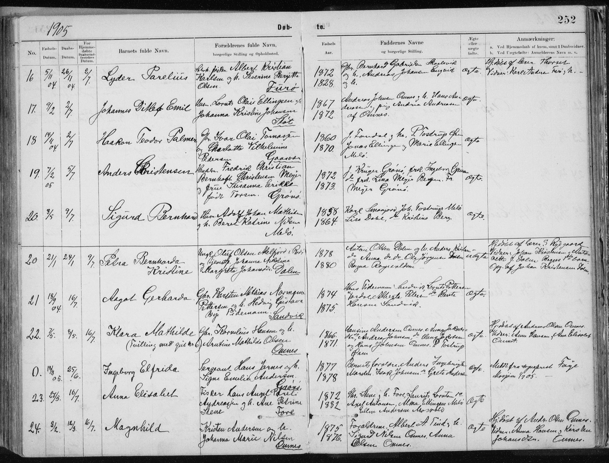 Ministerialprotokoller, klokkerbøker og fødselsregistre - Nordland, SAT/A-1459/843/L0636: Parish register (copy) no. 843C05, 1884-1909, p. 252
