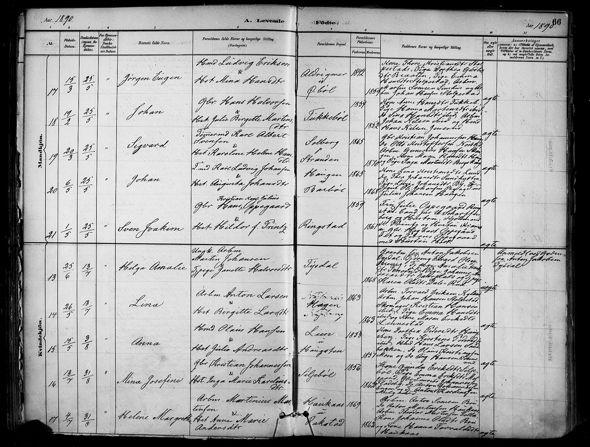 Enebakk prestekontor Kirkebøker, AV/SAO-A-10171c/F/Fa/L0016: Parish register (official) no. I 16, 1883-1898, p. 66