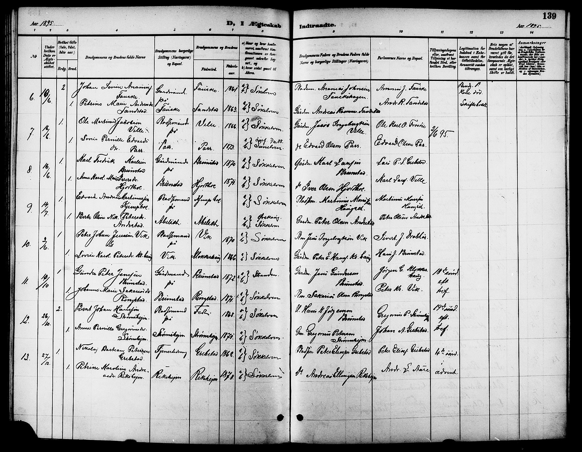 Ministerialprotokoller, klokkerbøker og fødselsregistre - Møre og Romsdal, SAT/A-1454/523/L0340: Parish register (copy) no. 523C03, 1892-1902, p. 139