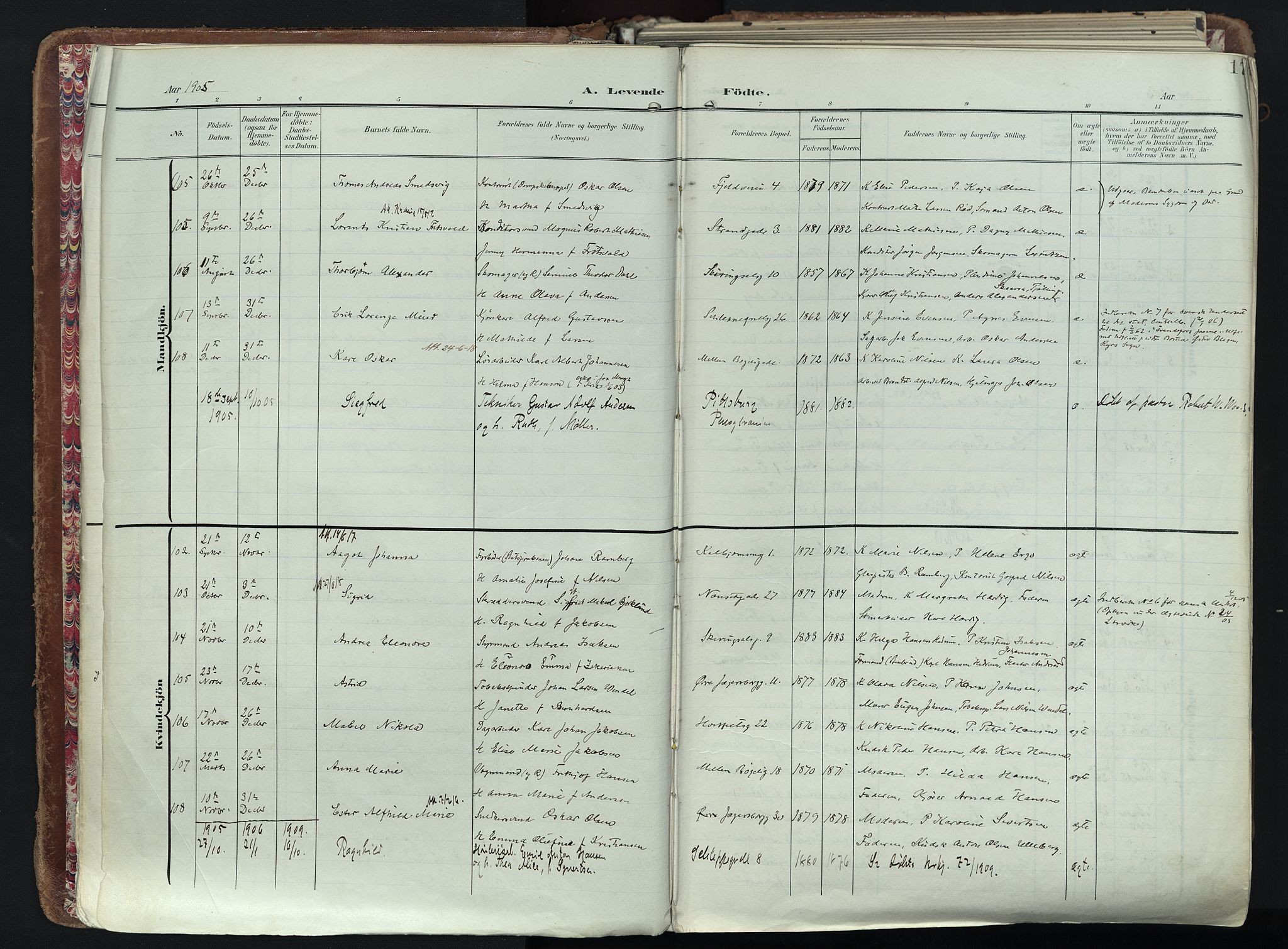 Larvik kirkebøker, AV/SAKO-A-352/F/Fa/L0012: Parish register (official) no. I 12, 1905-1933, p. 17