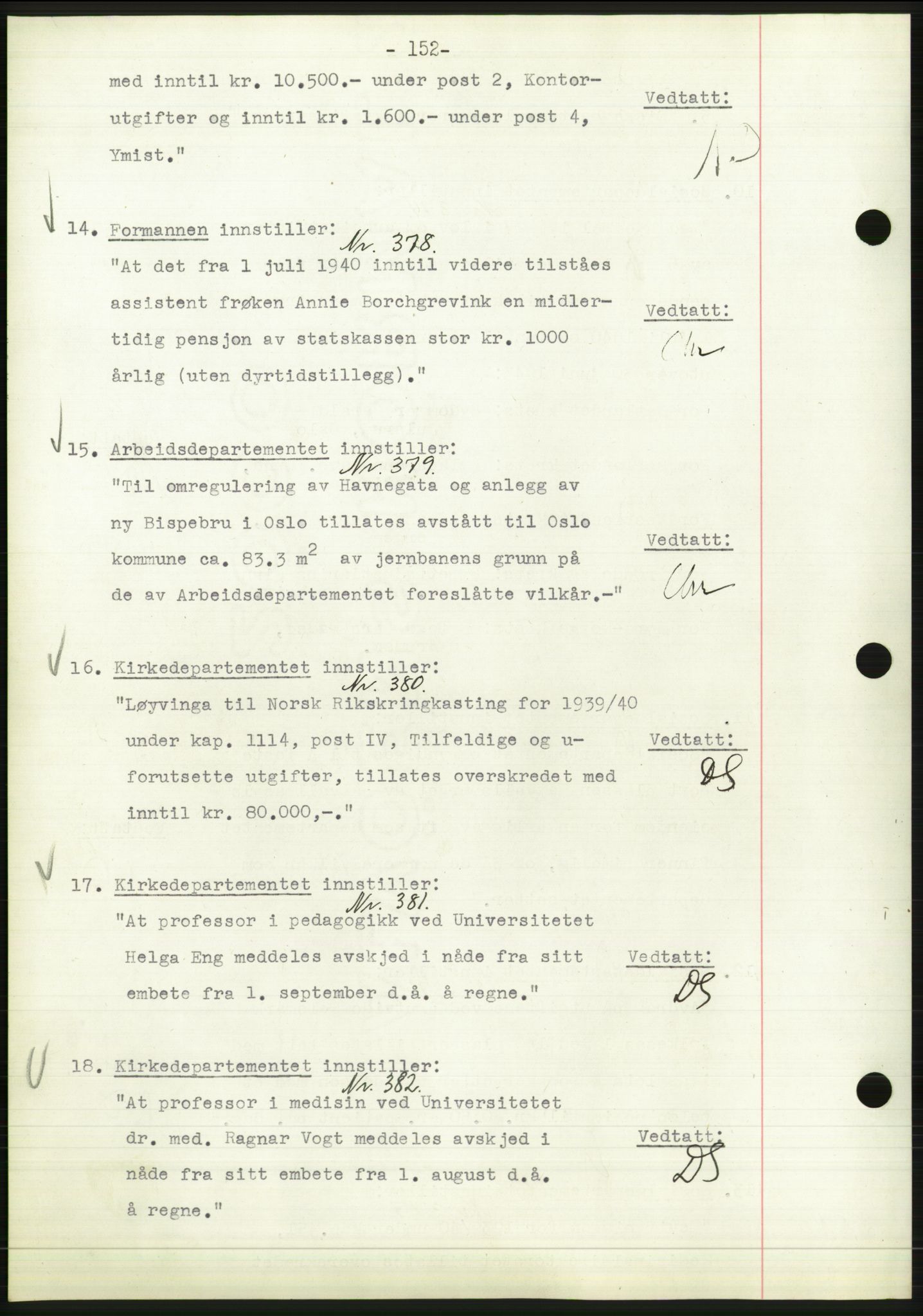 Administrasjonsrådet, AV/RA-S-1004/A/L0002: Vedtaksprotokoll 16/4-25/9, 1940, p. 156