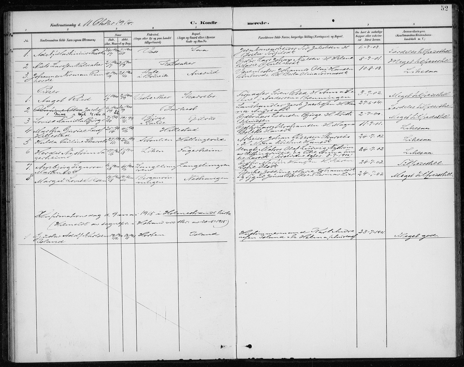 Botne kirkebøker, SAKO/A-340/F/Fb/L0002: Parish register (official) no. II 2, 1902-1915, p. 52