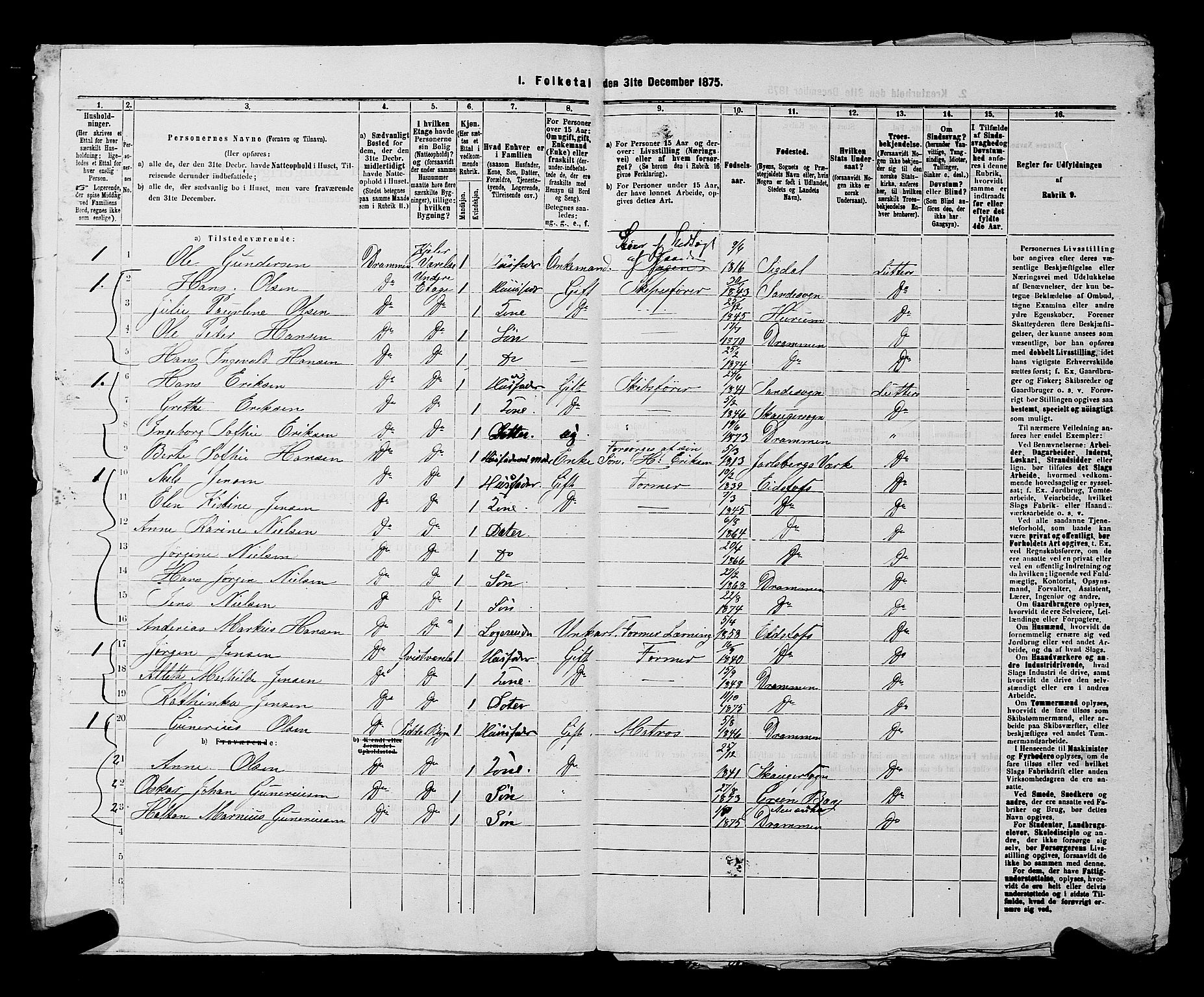 SAKO, 1875 census for 0602 Drammen, 1875, p. 3678