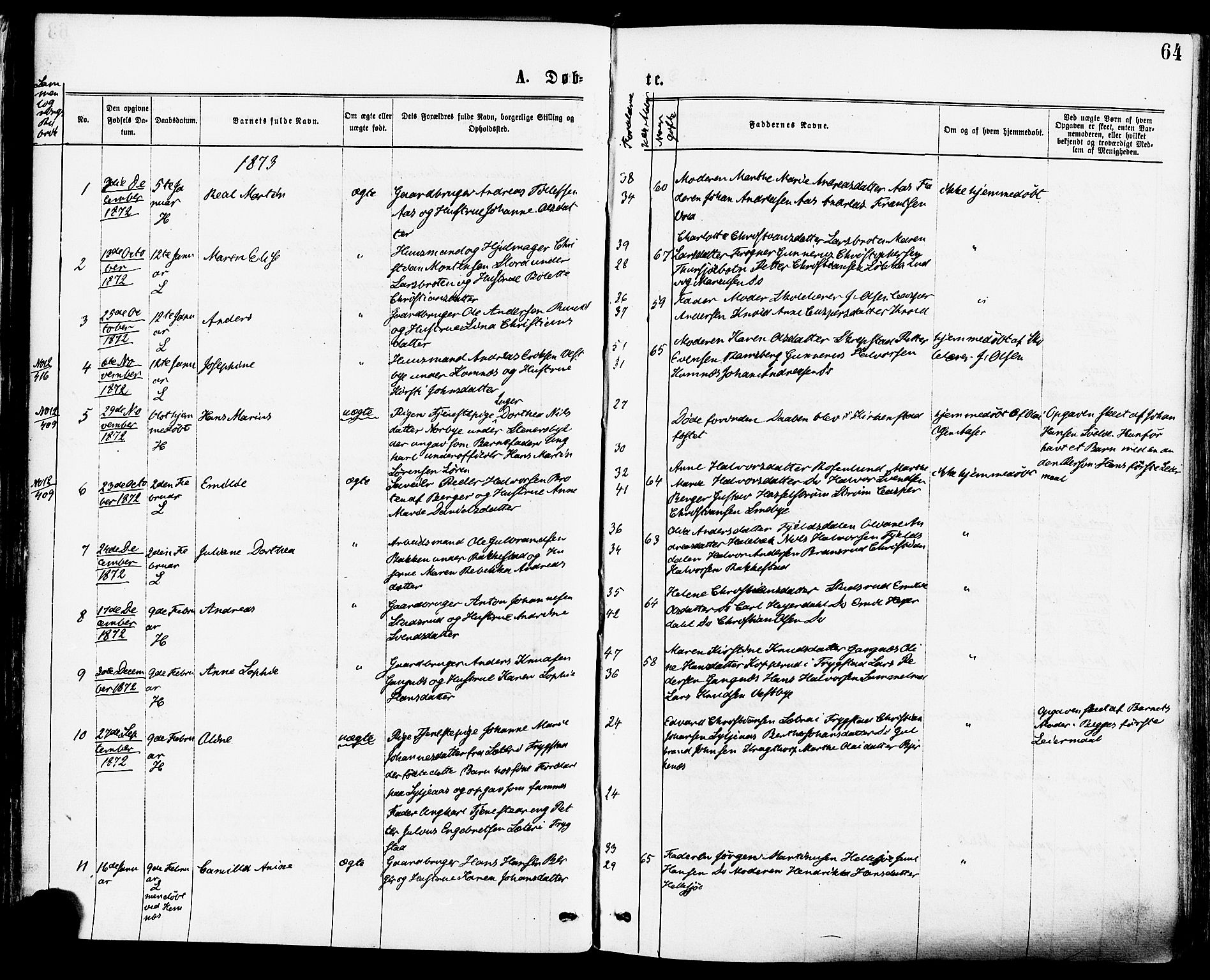 Høland prestekontor Kirkebøker, SAO/A-10346a/F/Fa/L0012.a: Parish register (official) no. I 12A, 1869-1879, p. 64