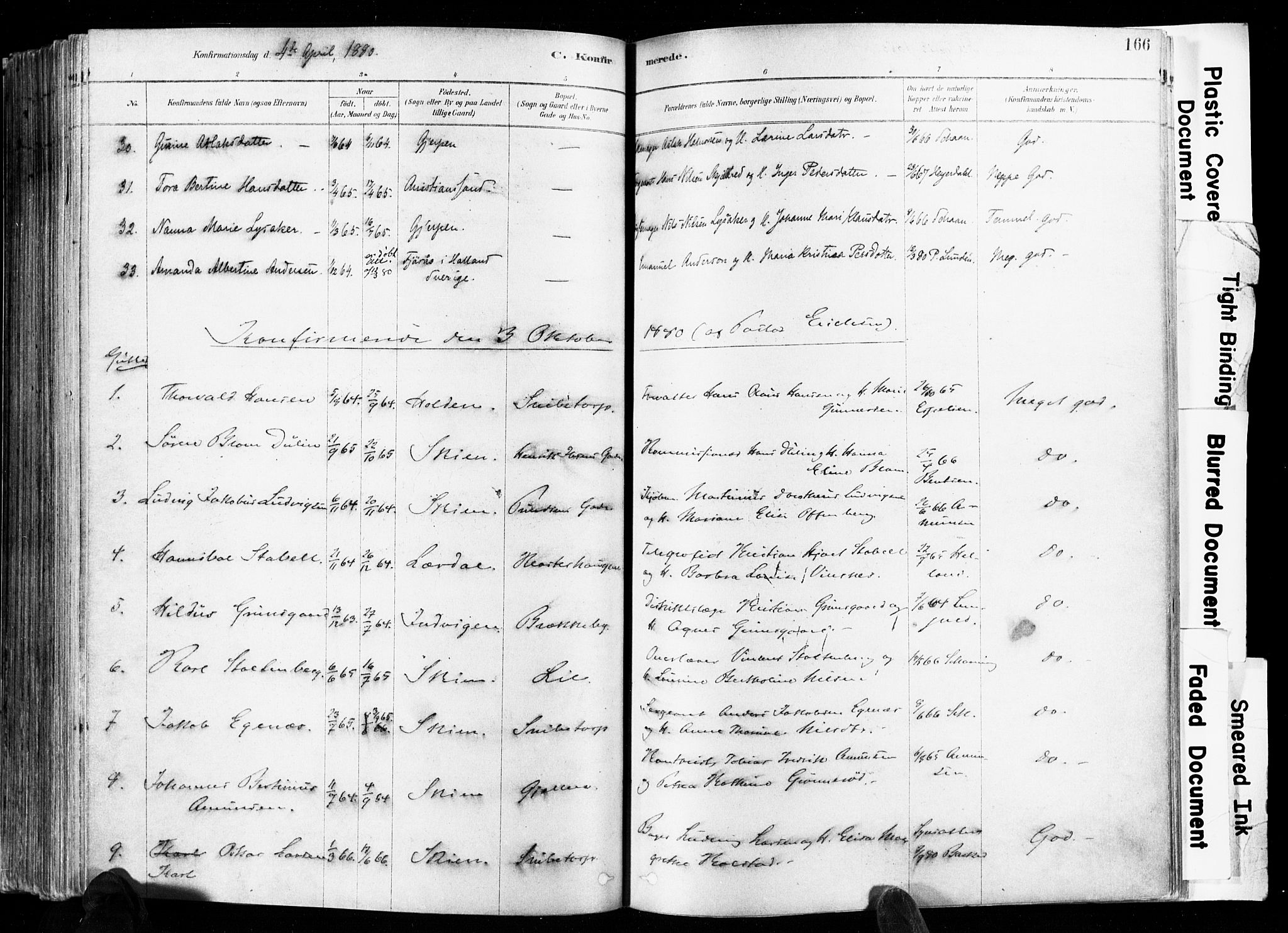 Skien kirkebøker, AV/SAKO-A-302/F/Fa/L0009: Parish register (official) no. 9, 1878-1890, p. 166