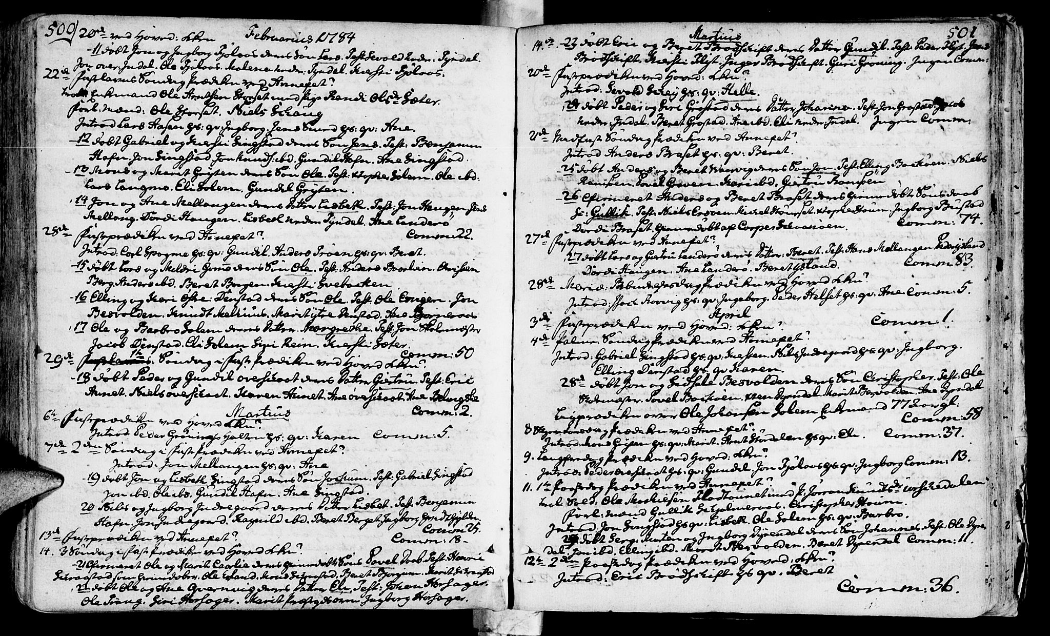 Ministerialprotokoller, klokkerbøker og fødselsregistre - Sør-Trøndelag, SAT/A-1456/646/L0605: Parish register (official) no. 646A03, 1751-1790, p. 500-501