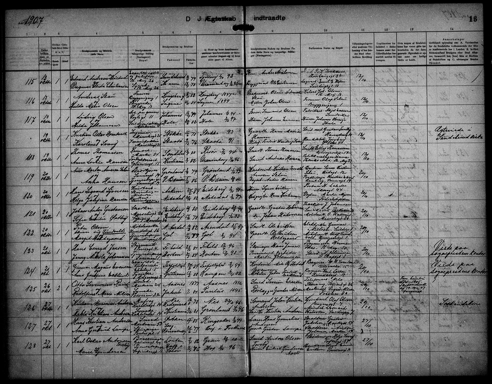 Paulus prestekontor Kirkebøker, AV/SAO-A-10871/F/Fa/L0017: Parish register (official) no. 17, 1906-1917, p. 16