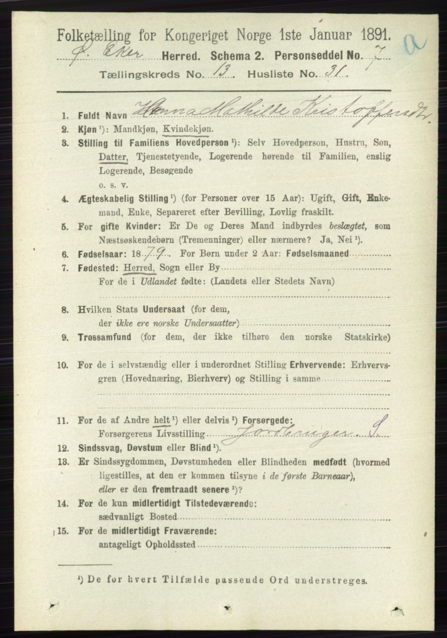 RA, 1891 census for 0624 Øvre Eiker, 1891, p. 6061