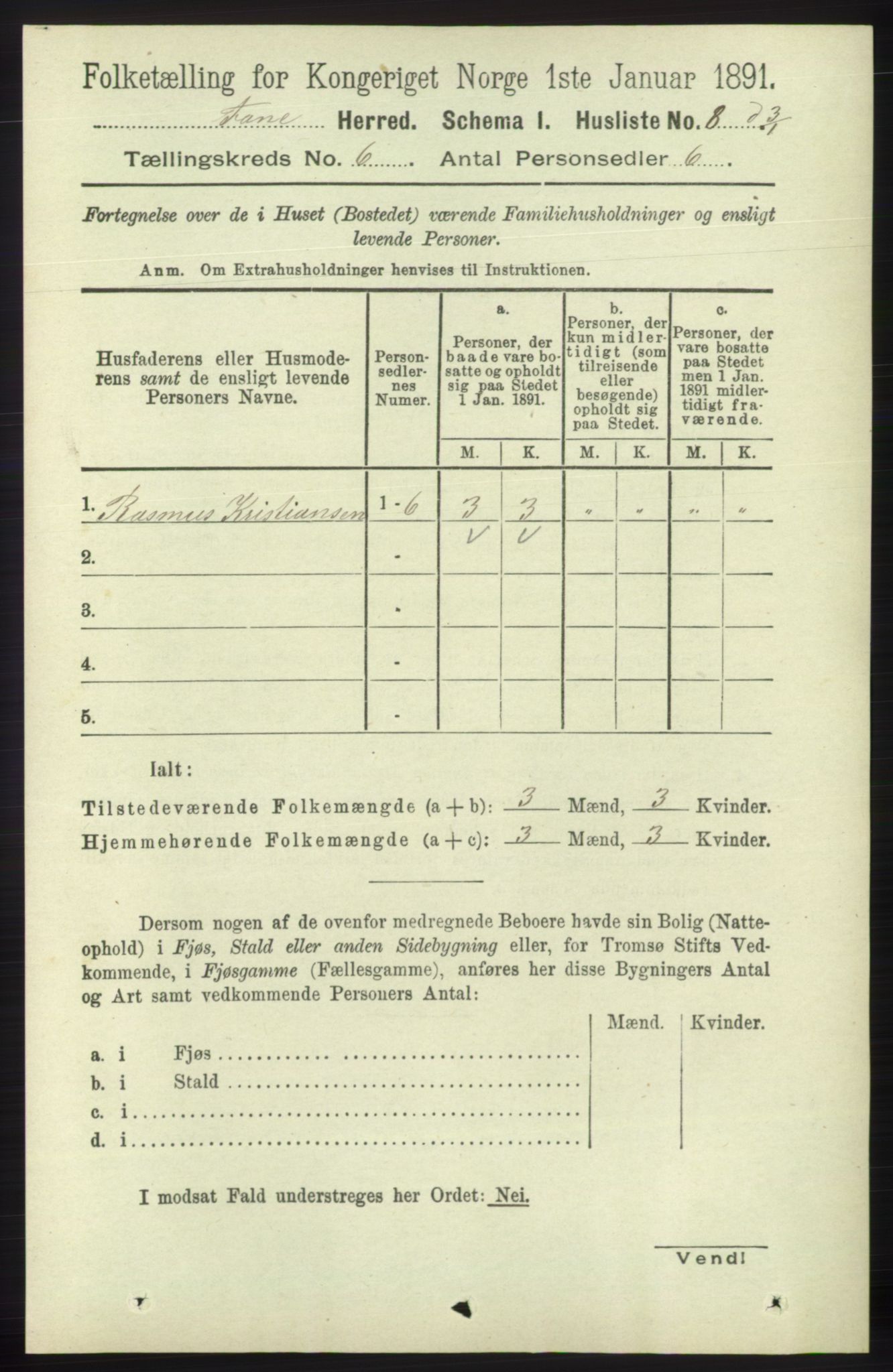 RA, 1891 census for 1249 Fana, 1891, p. 2517