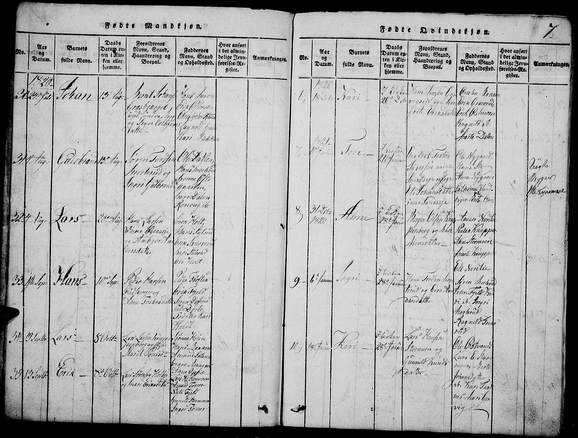 Nord-Odal prestekontor, AV/SAH-PREST-032/H/Ha/Hab/L0001: Parish register (copy) no. 1, 1819-1838, p. 7