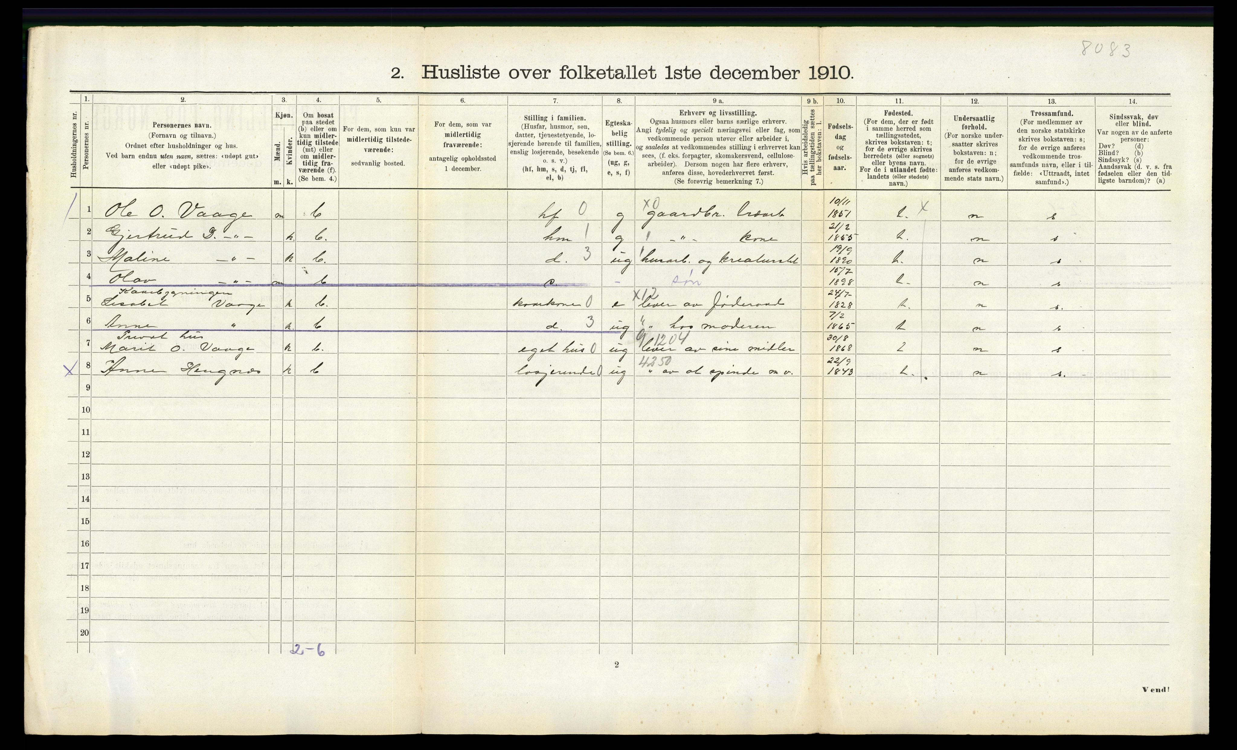 RA, 1910 census for Veøy, 1910, p. 709