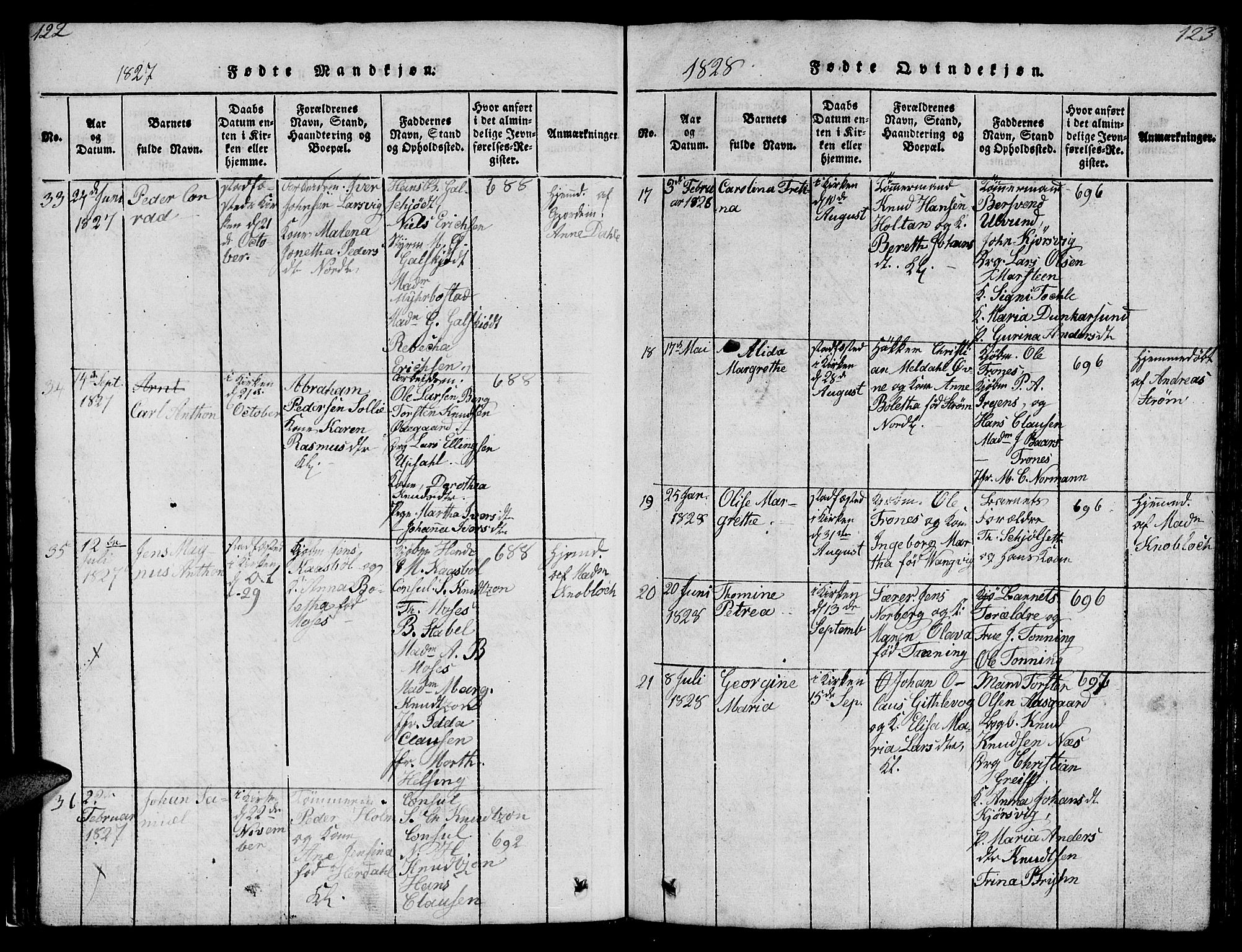 Ministerialprotokoller, klokkerbøker og fødselsregistre - Møre og Romsdal, AV/SAT-A-1454/572/L0856: Parish register (copy) no. 572C01, 1819-1832, p. 122-123