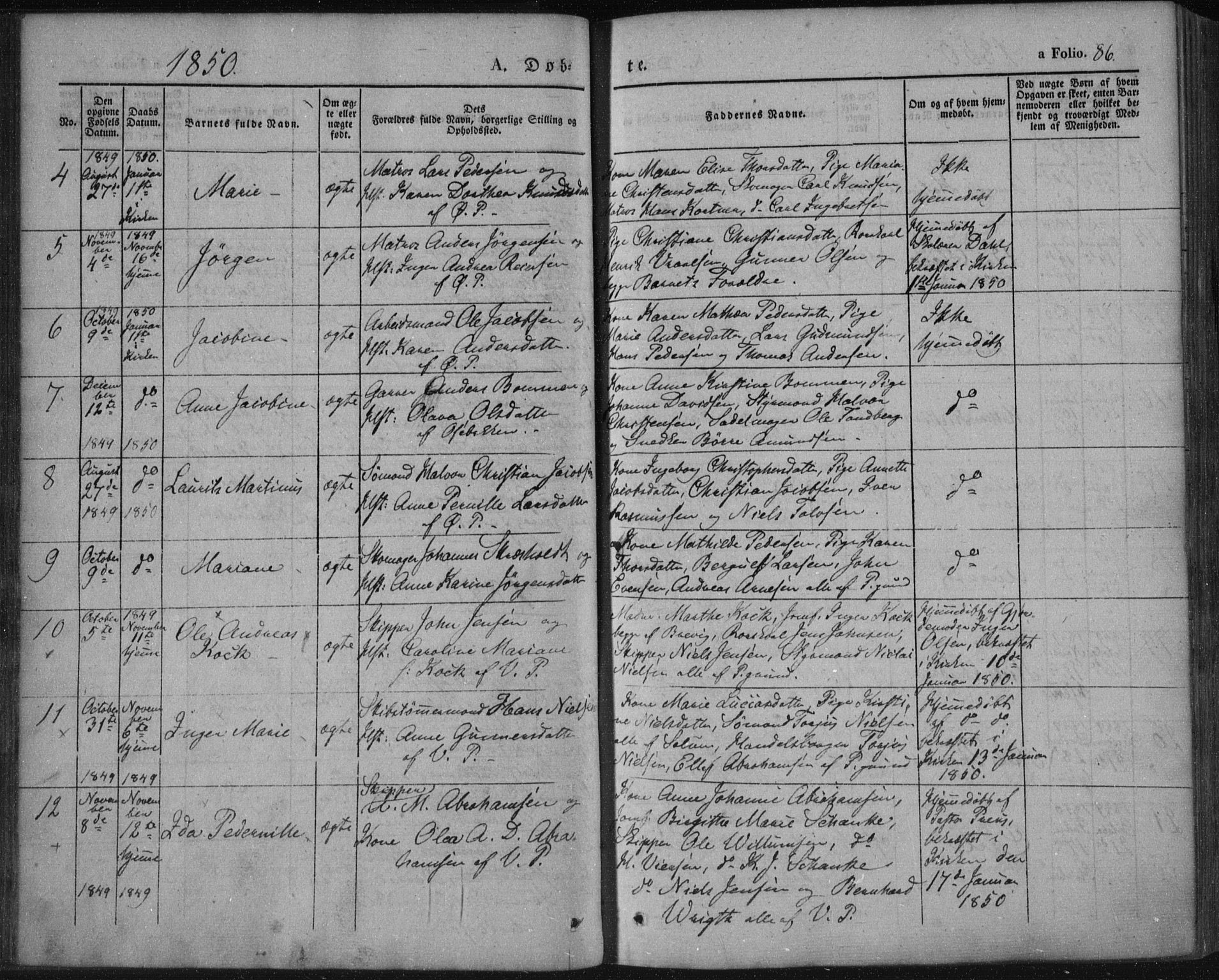 Porsgrunn kirkebøker , SAKO/A-104/F/Fa/L0006: Parish register (official) no. 6, 1841-1857, p. 86