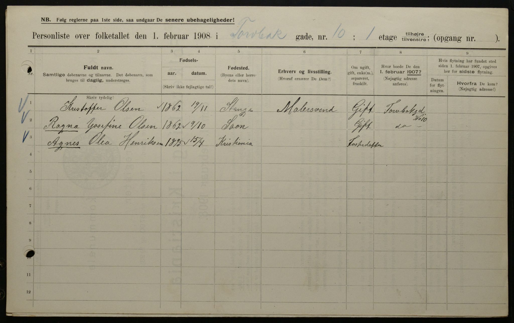 OBA, Municipal Census 1908 for Kristiania, 1908, p. 103622