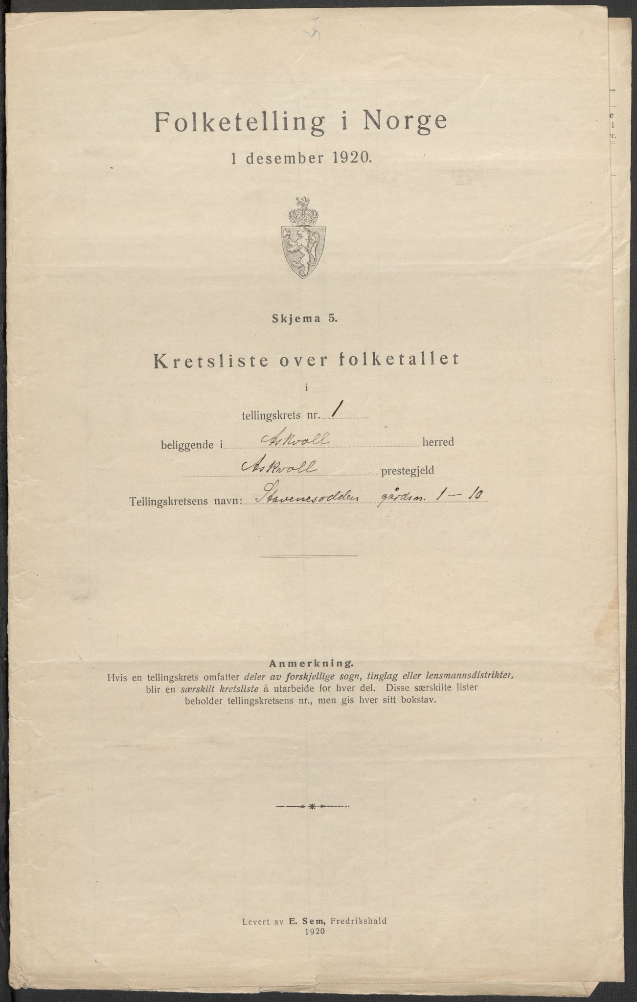 SAB, 1920 census for Askvoll, 1920, p. 5