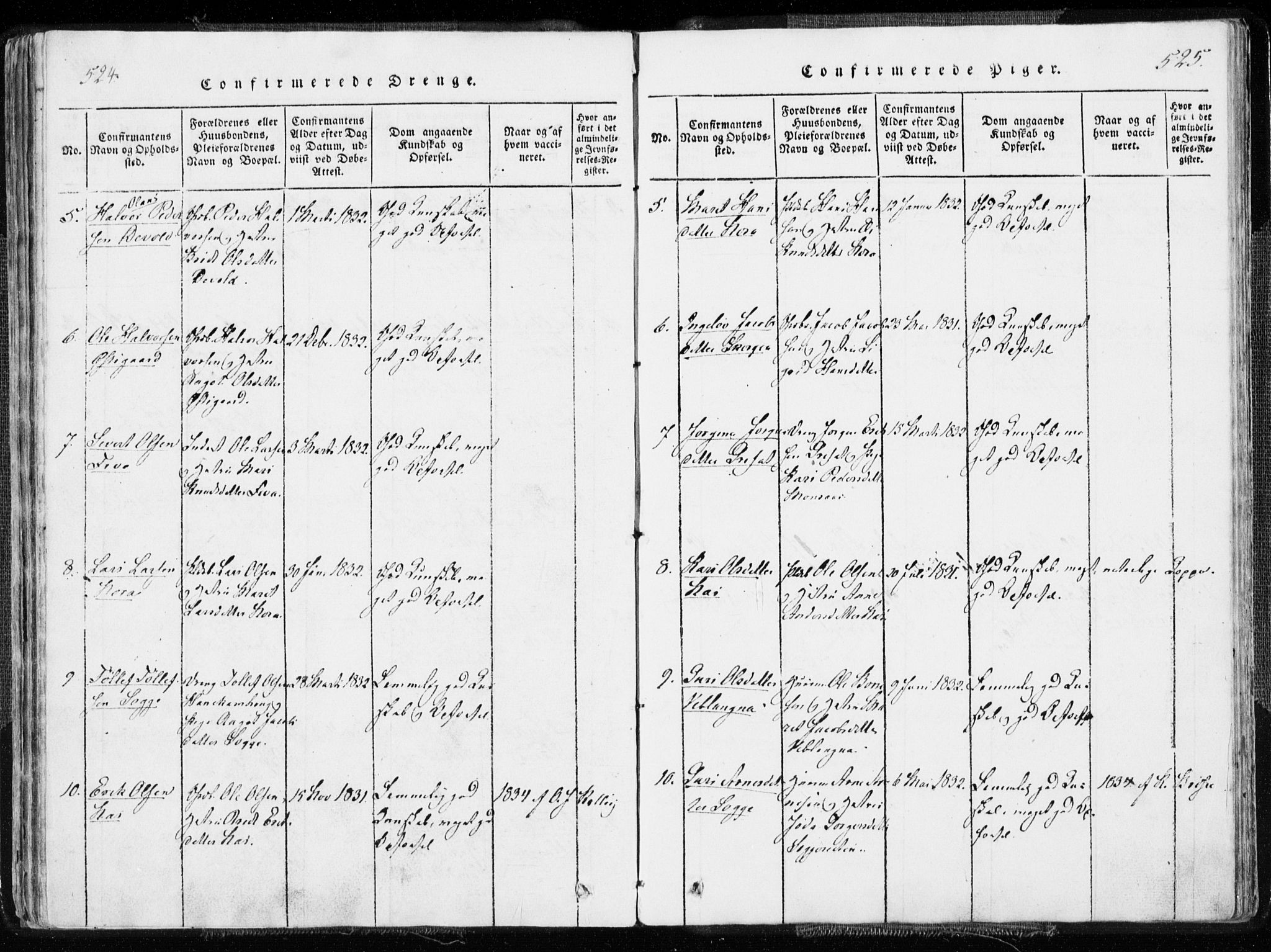 Ministerialprotokoller, klokkerbøker og fødselsregistre - Møre og Romsdal, SAT/A-1454/544/L0571: Parish register (official) no. 544A04, 1818-1853, p. 524-525