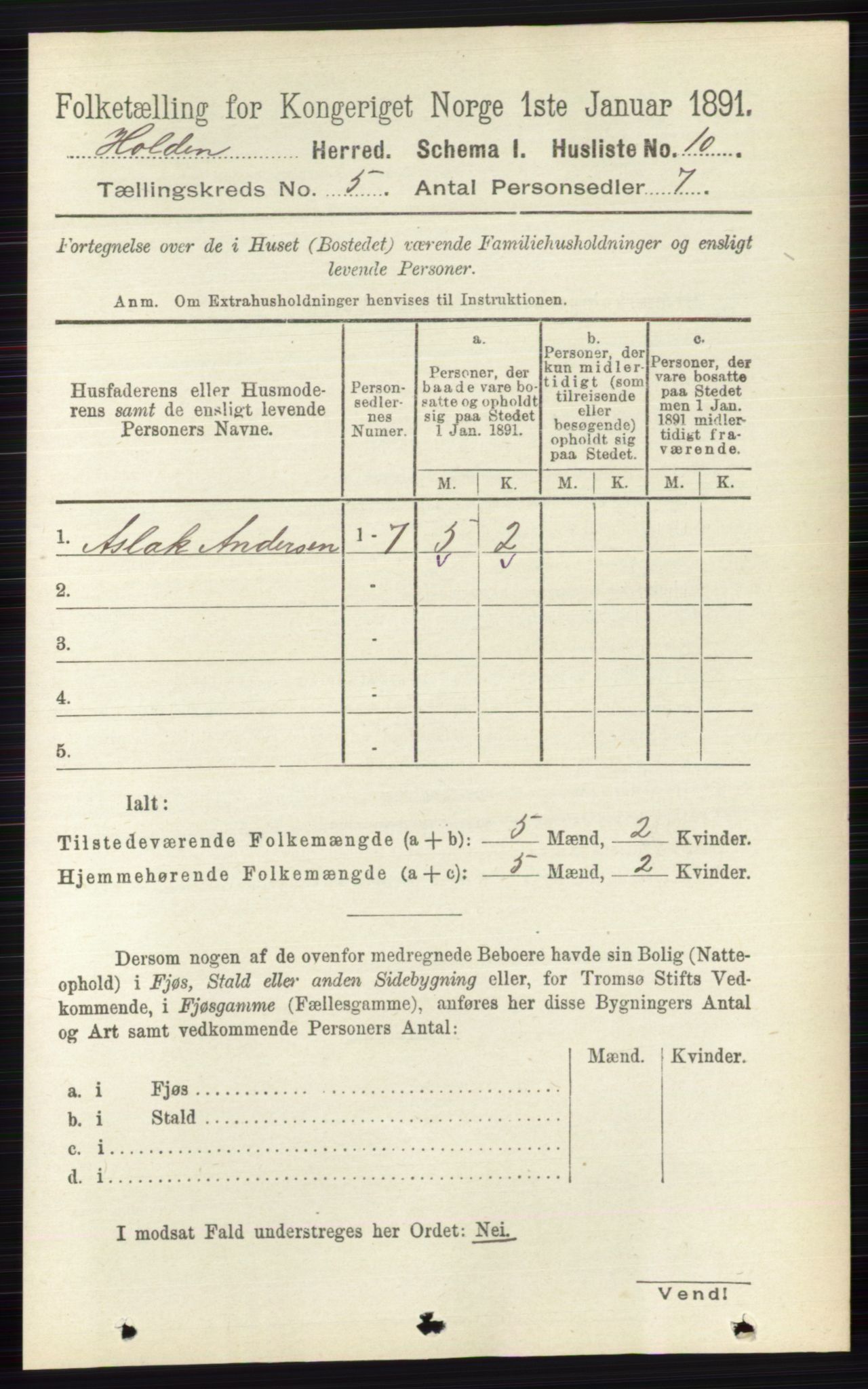 RA, 1891 census for 0819 Holla, 1891, p. 2737