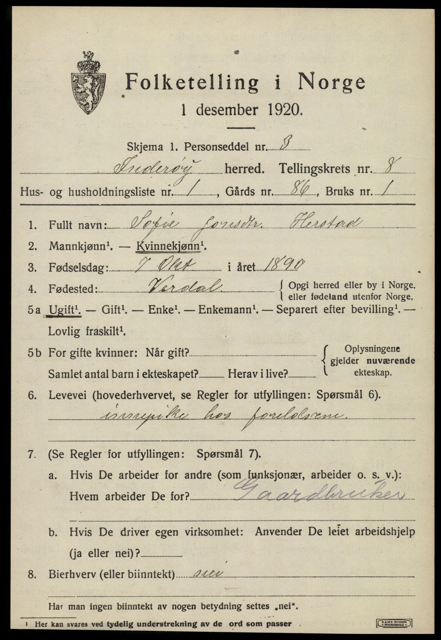 SAT, 1920 census for Inderøy, 1920, p. 5607