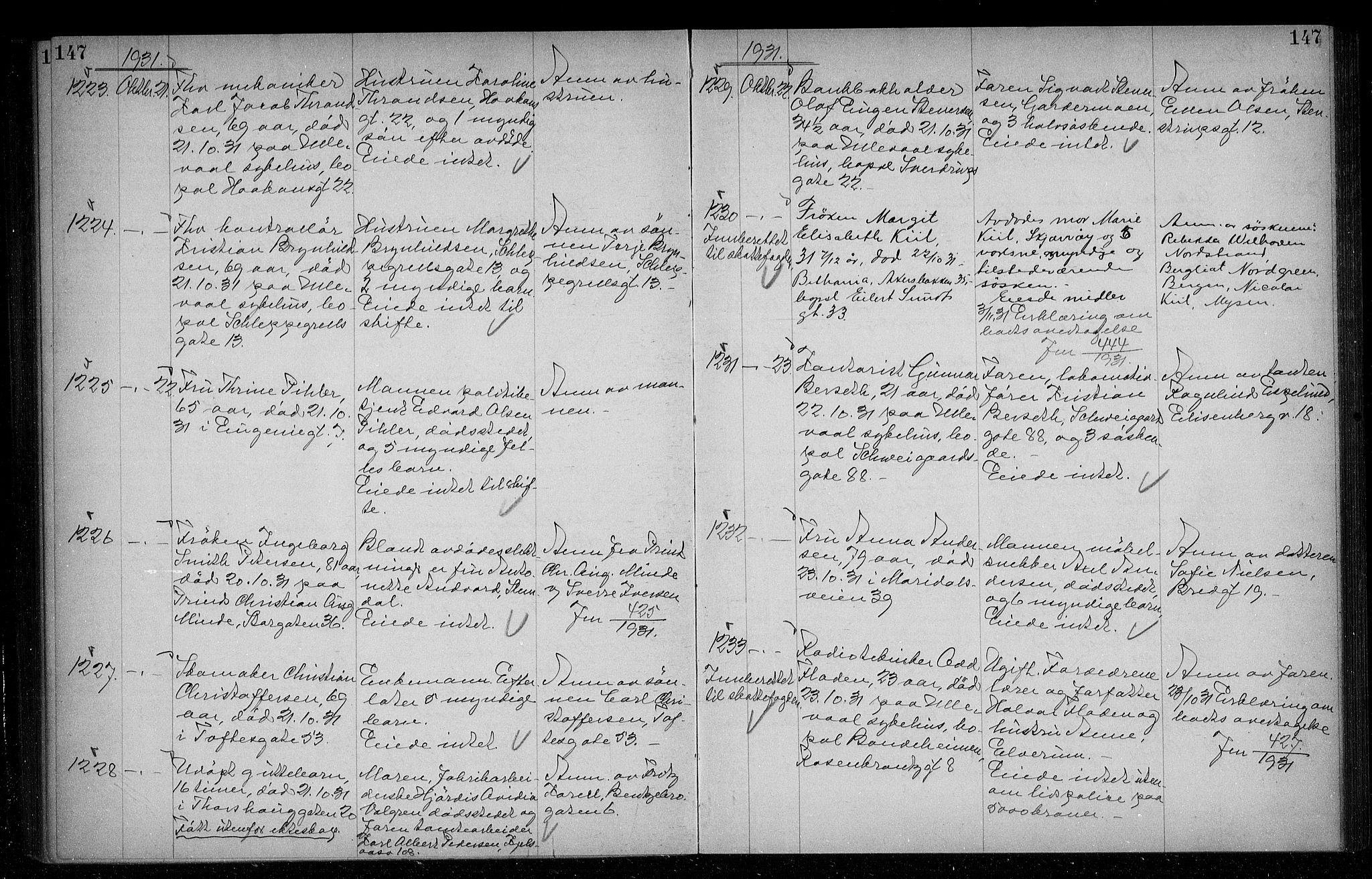 Oslo skifterett, AV/SAO-A-10383/G/Ga/Gac/L0016: Dødsfallsprotokoll, 1930-1932, p. 147