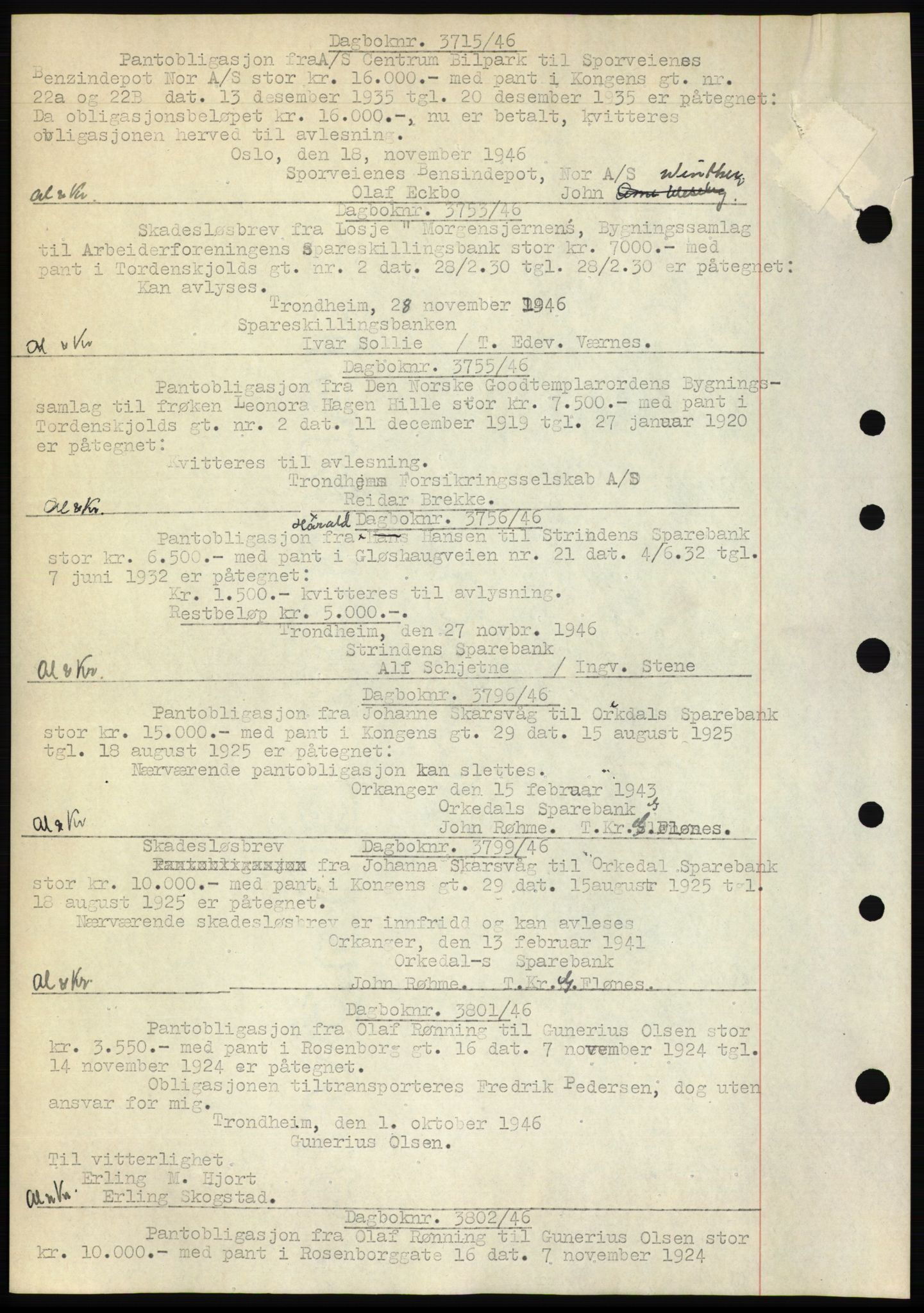 Trondheim byfogd, AV/SAT-A-0003/1/2/2C: Mortgage book no. C3b, 1946-1947, Diary no: : 3715/1946