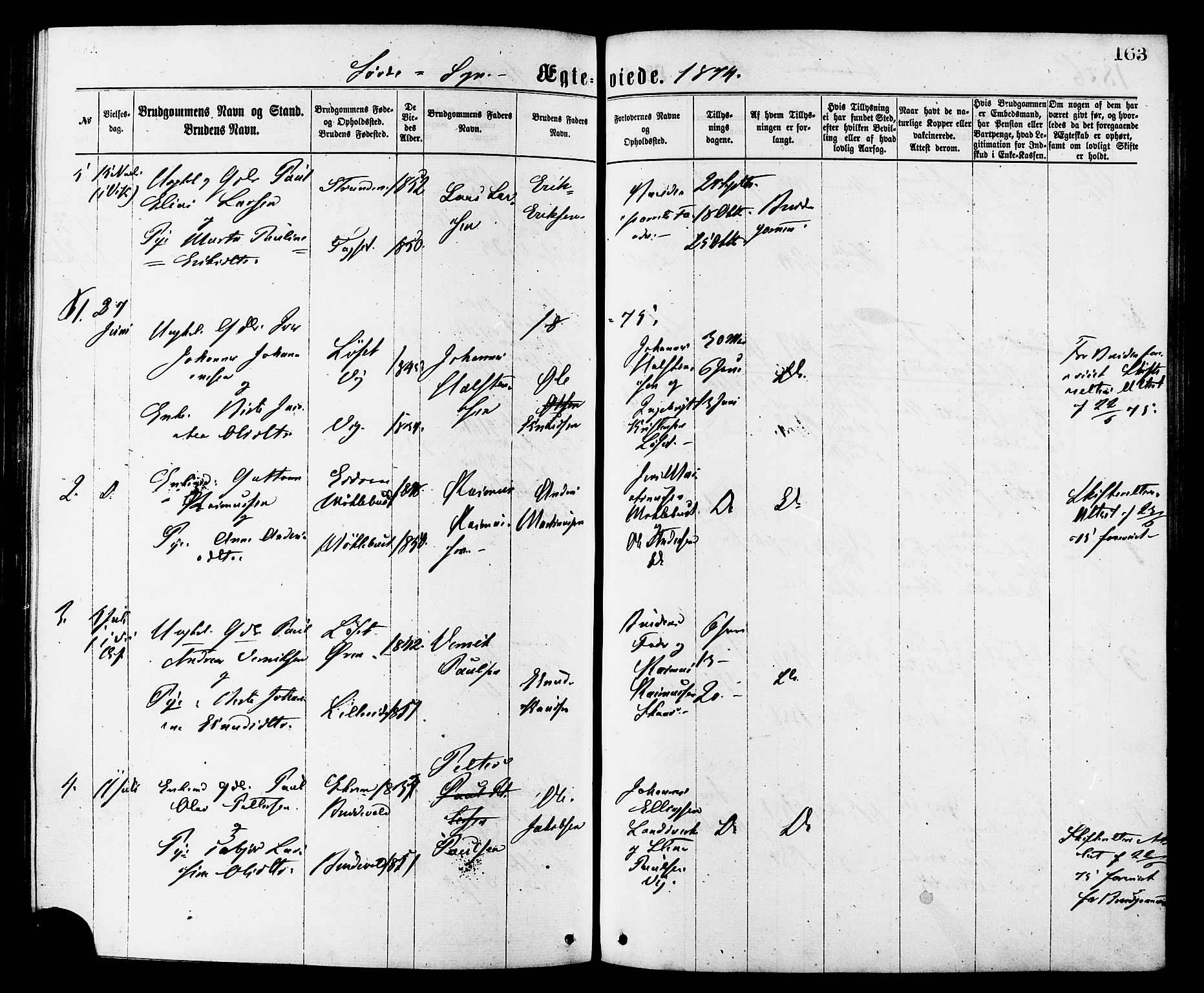 Ministerialprotokoller, klokkerbøker og fødselsregistre - Møre og Romsdal, SAT/A-1454/502/L0024: Parish register (official) no. 502A02, 1873-1884, p. 163