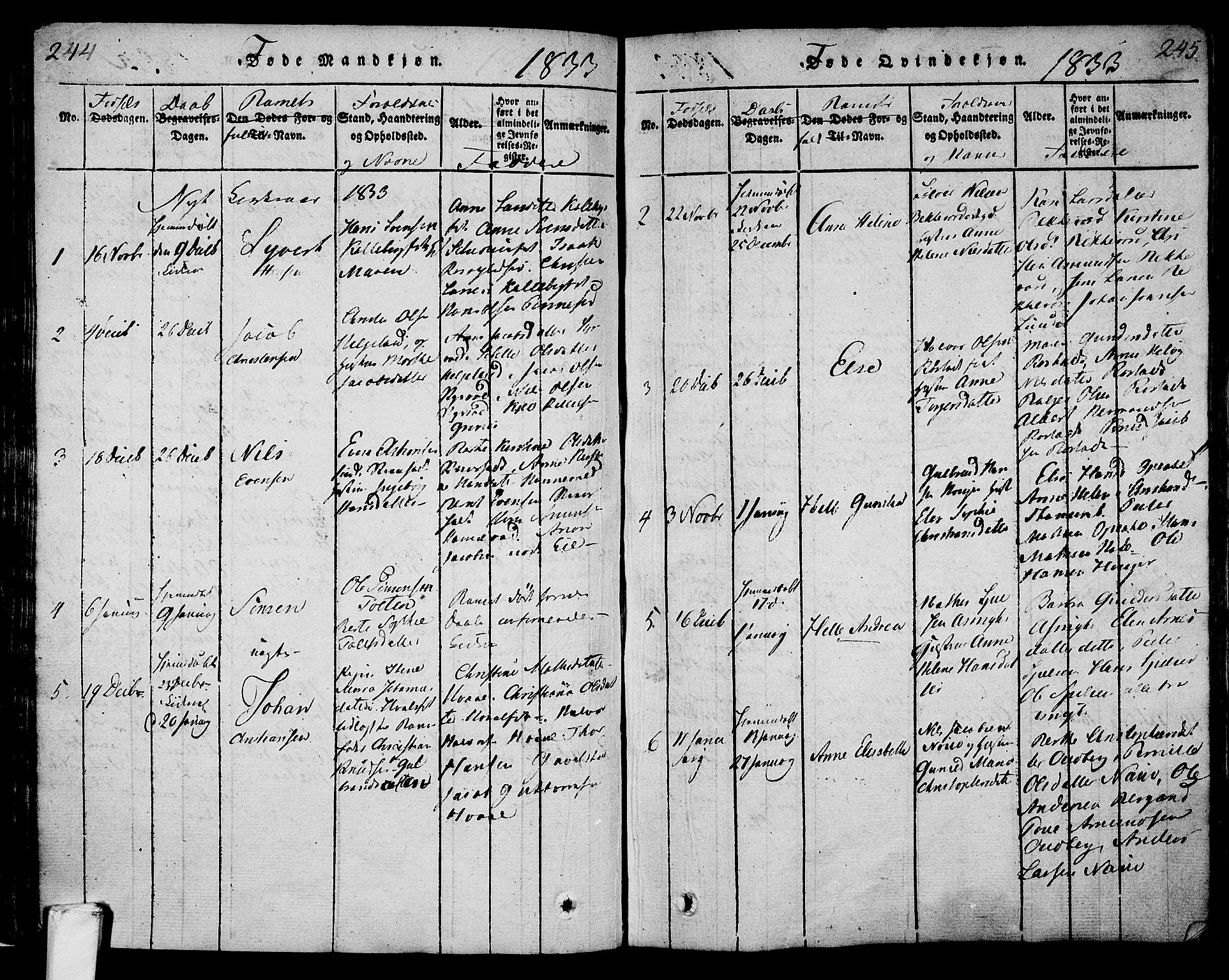 Lardal kirkebøker, AV/SAKO-A-350/F/Fa/L0005: Parish register (official) no. I 5, 1814-1835, p. 244-245