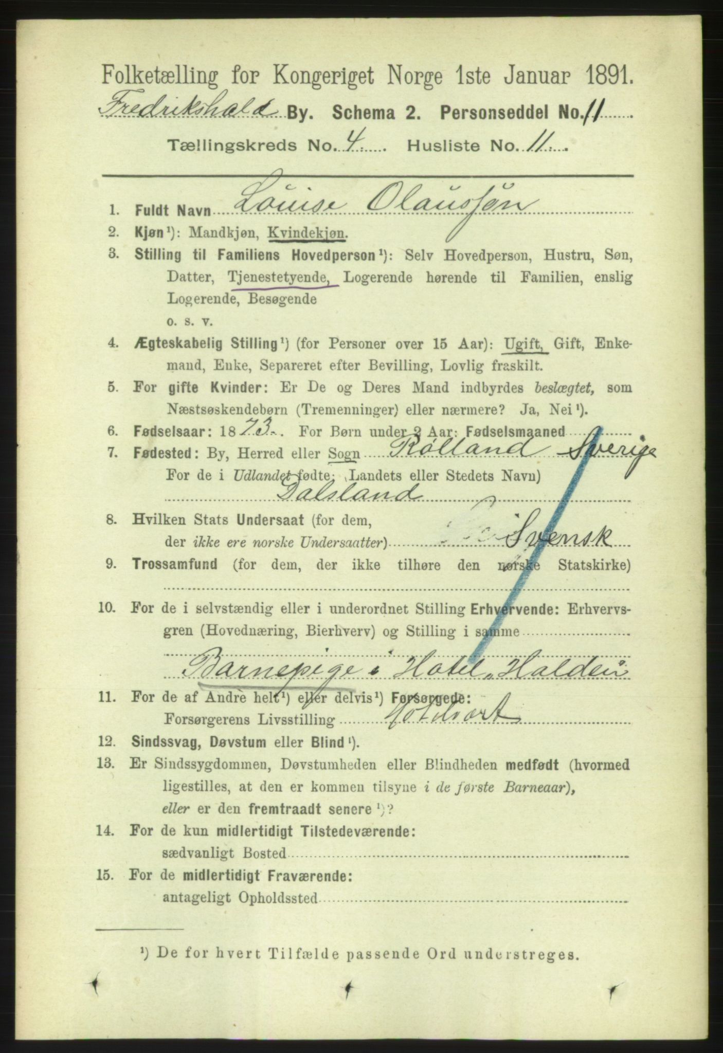 RA, 1891 census for 0101 Fredrikshald, 1891, p. 3838