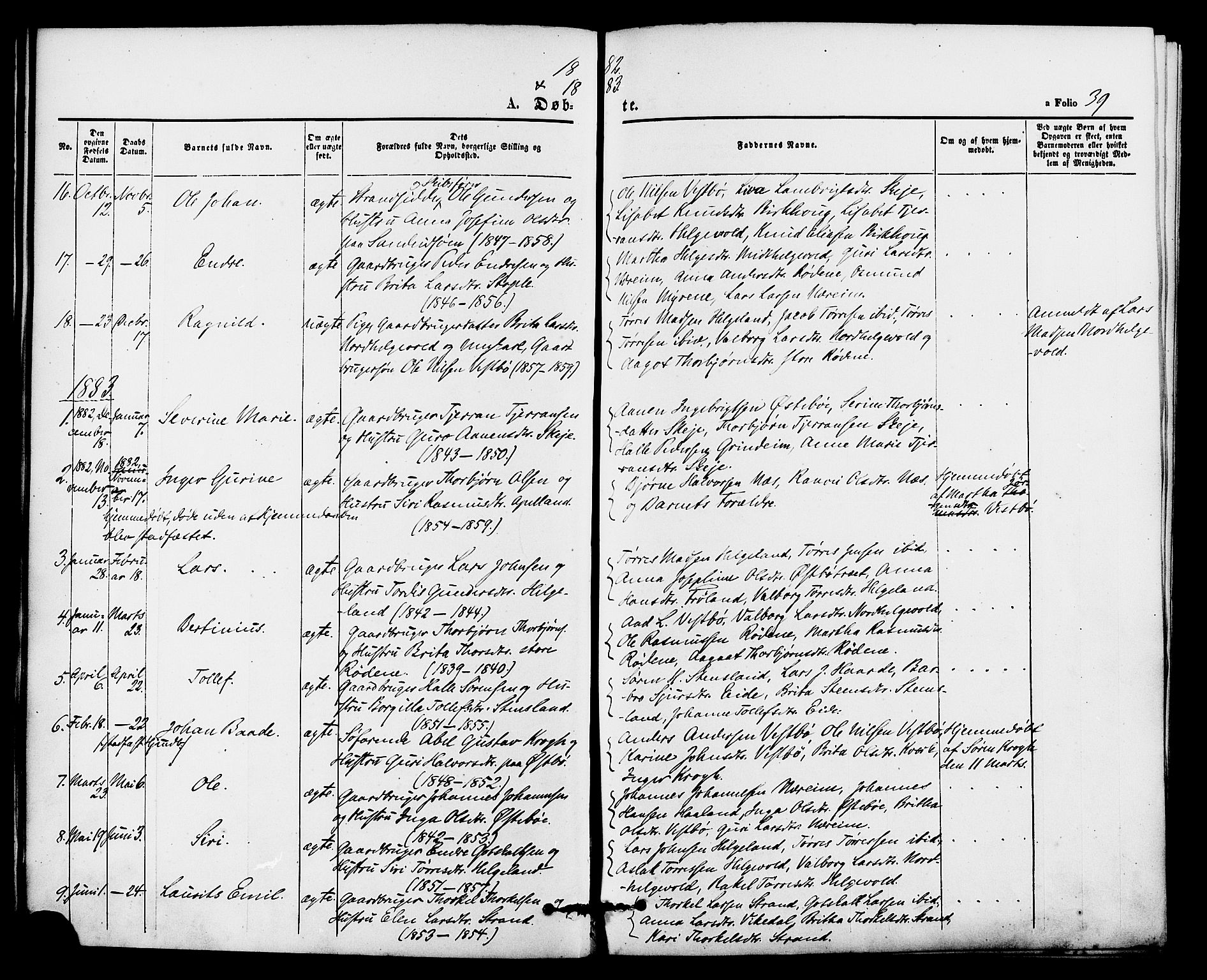 Vikedal sokneprestkontor, AV/SAST-A-101840/01/IV: Parish register (official) no. A 8, 1868-1885, p. 39