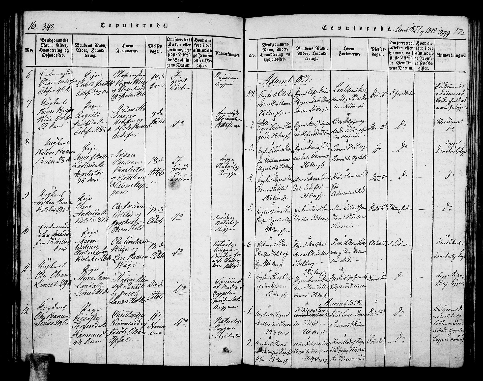 Hof kirkebøker, AV/SAKO-A-64/F/Fa/L0004: Parish register (official) no. I 4, 1814-1843, p. 398-399