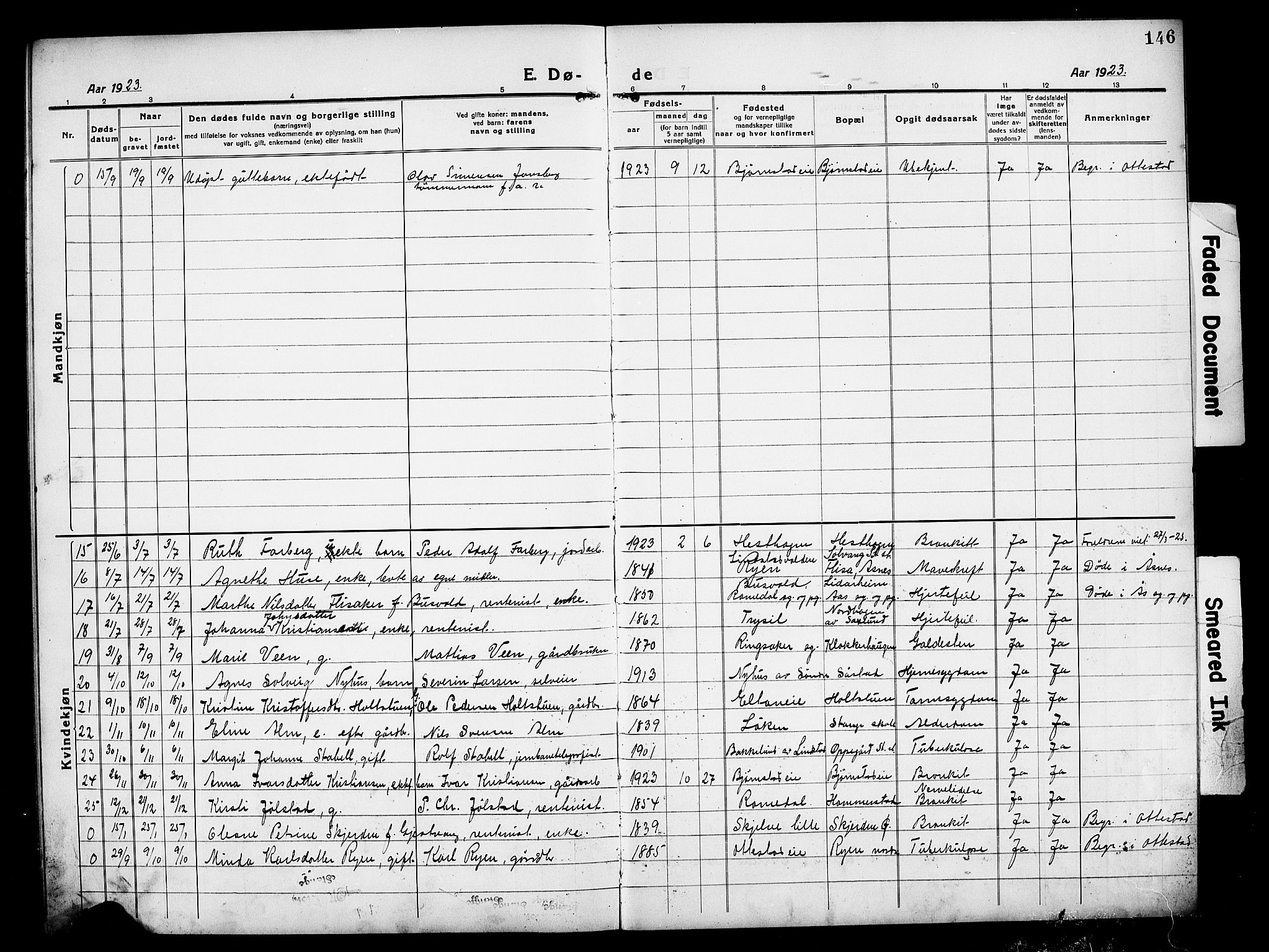 Stange prestekontor, AV/SAH-PREST-002/L/L0016: Parish register (copy) no. 16, 1918-1928, p. 146