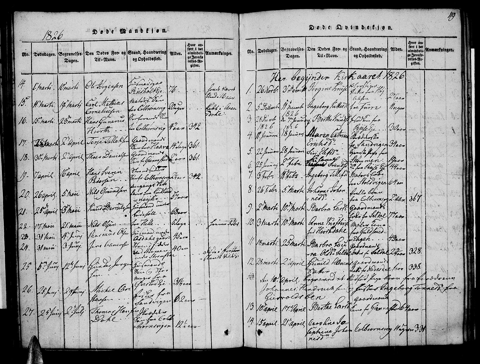 Øyestad sokneprestkontor, AV/SAK-1111-0049/F/Fa/L0012: Parish register (official) no. A 12, 1816-1827, p. 119