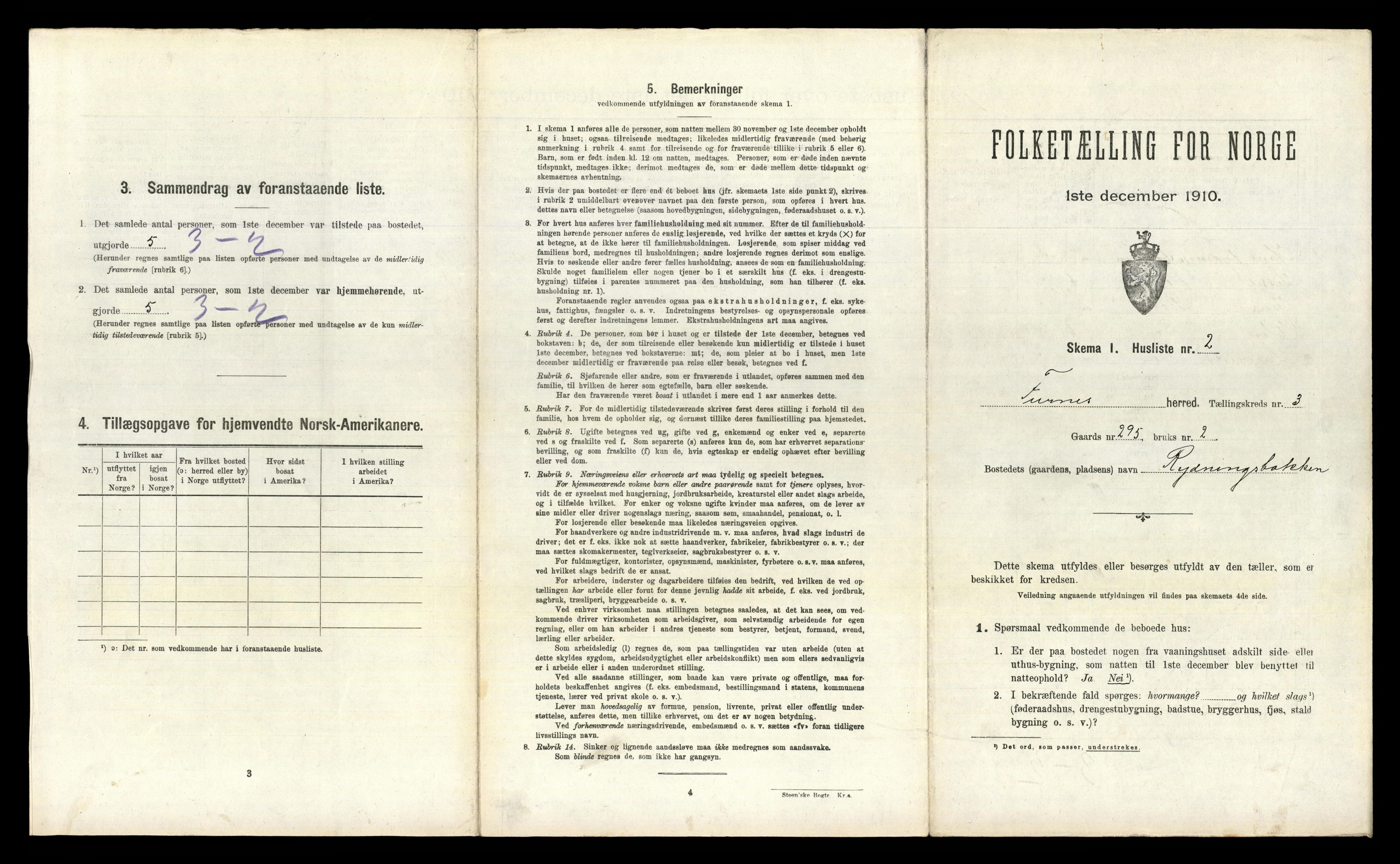 RA, 1910 census for Furnes, 1910, p. 530