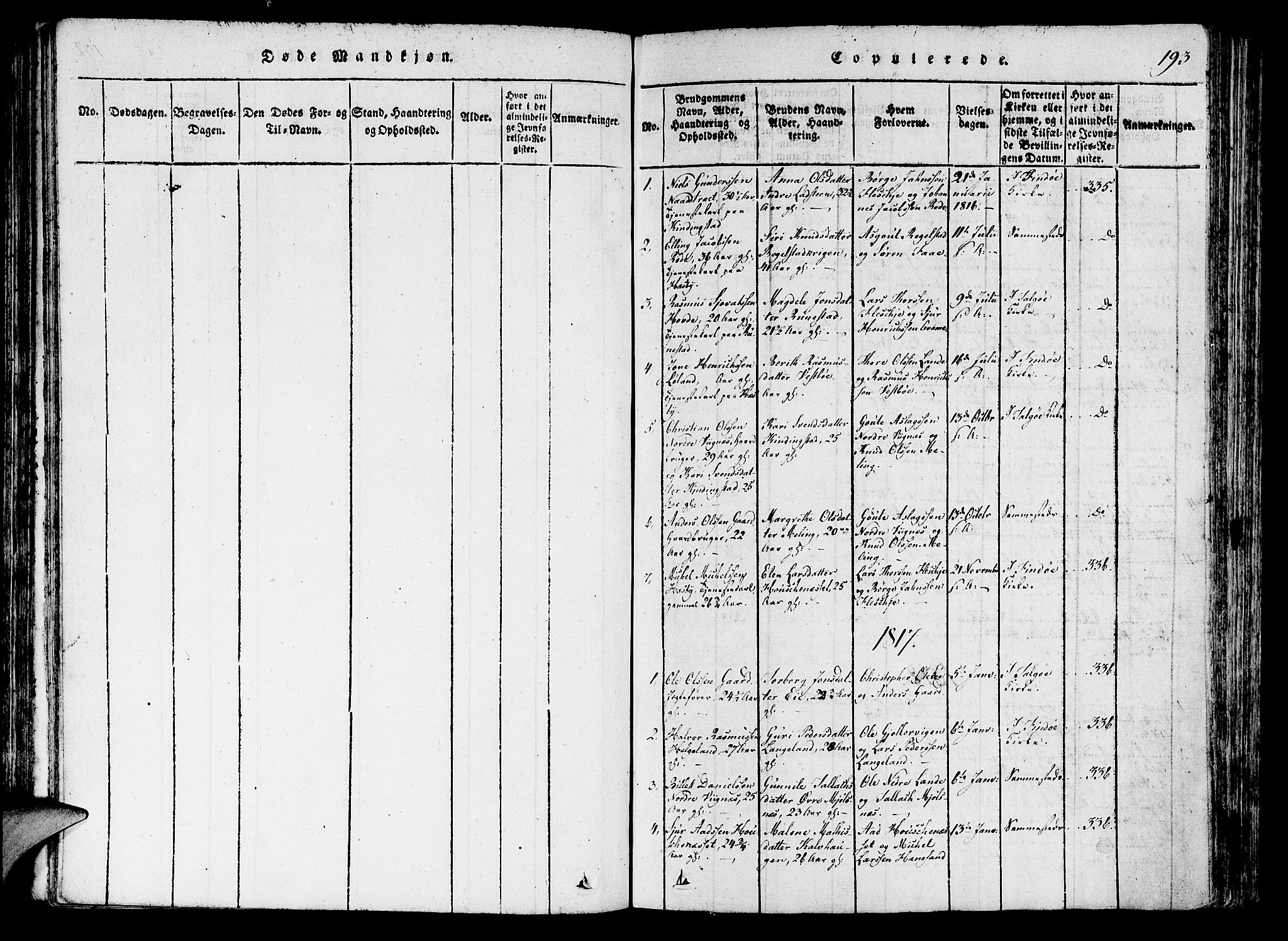 Finnøy sokneprestkontor, SAST/A-101825/H/Ha/Haa/L0006: Parish register (official) no. A 6, 1816-1846, p. 193