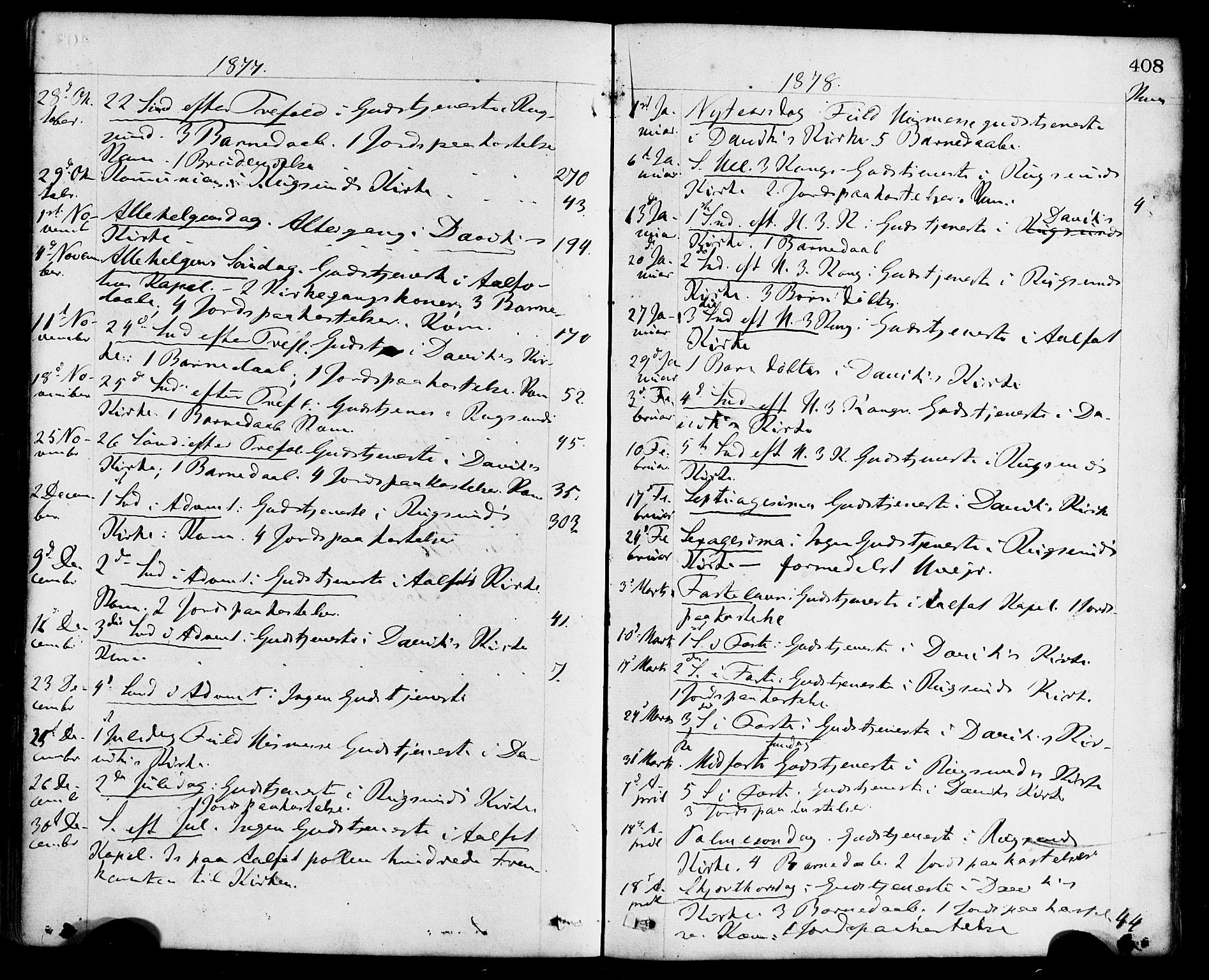 Davik sokneprestembete, SAB/A-79701/H/Haa/Haaa/L0006: Parish register (official) no. A 6, 1867-1881, p. 408