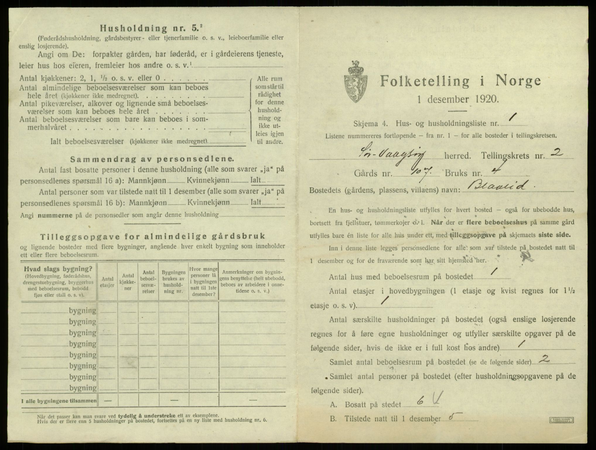 SAB, 1920 census for Sør-Vågsøy, 1920, p. 96