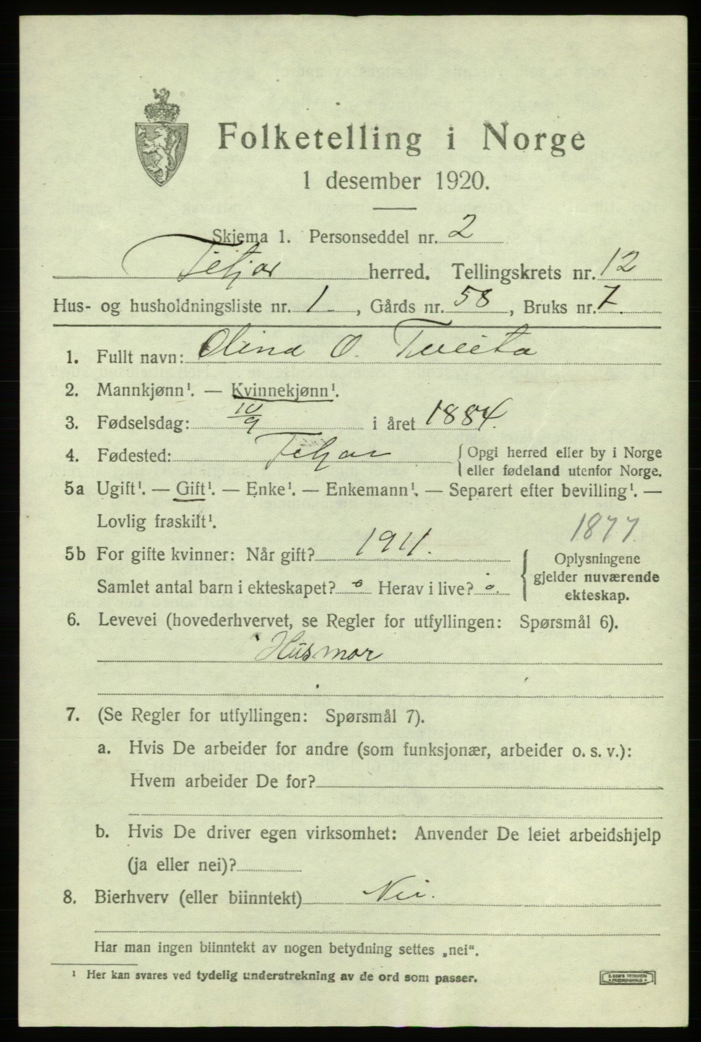 SAB, 1920 census for Fitjar, 1920, p. 4504